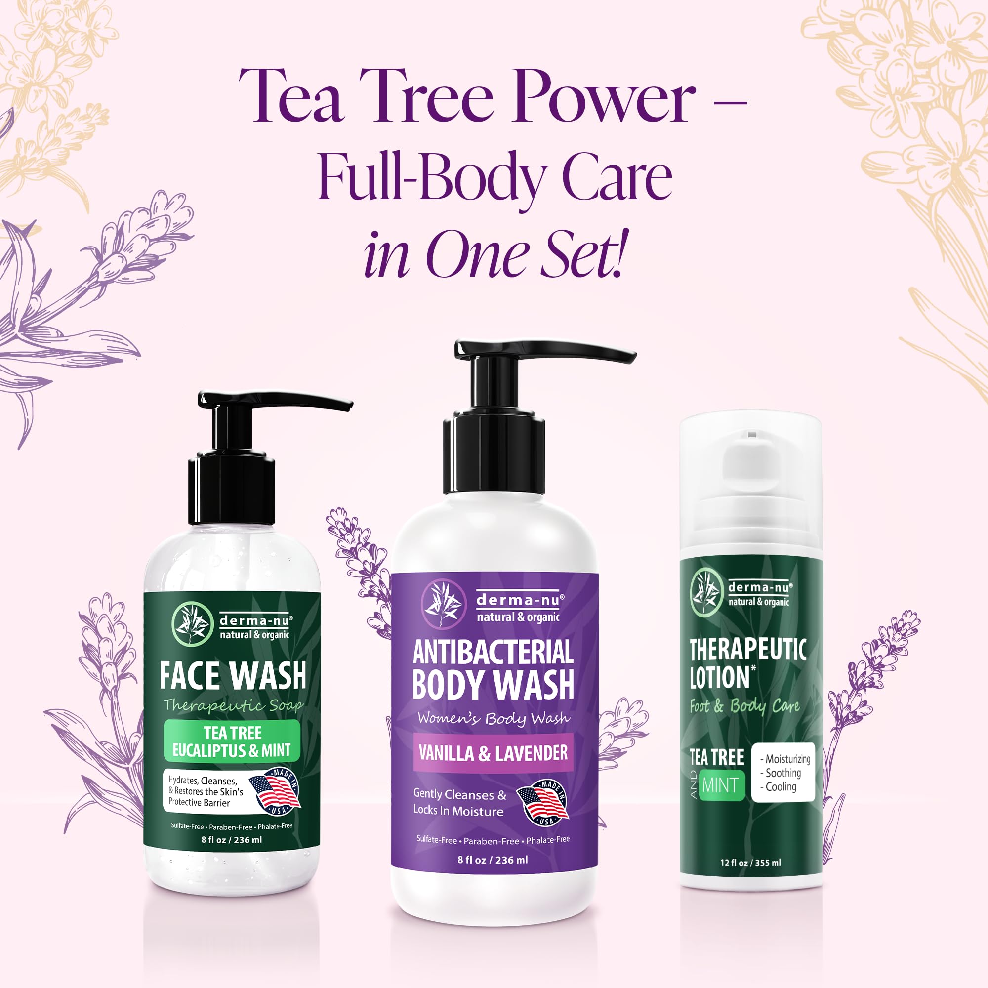 Derma-Nu Antibacterial Body Wash for Women - Tea Tree, Lavender & Vanilla