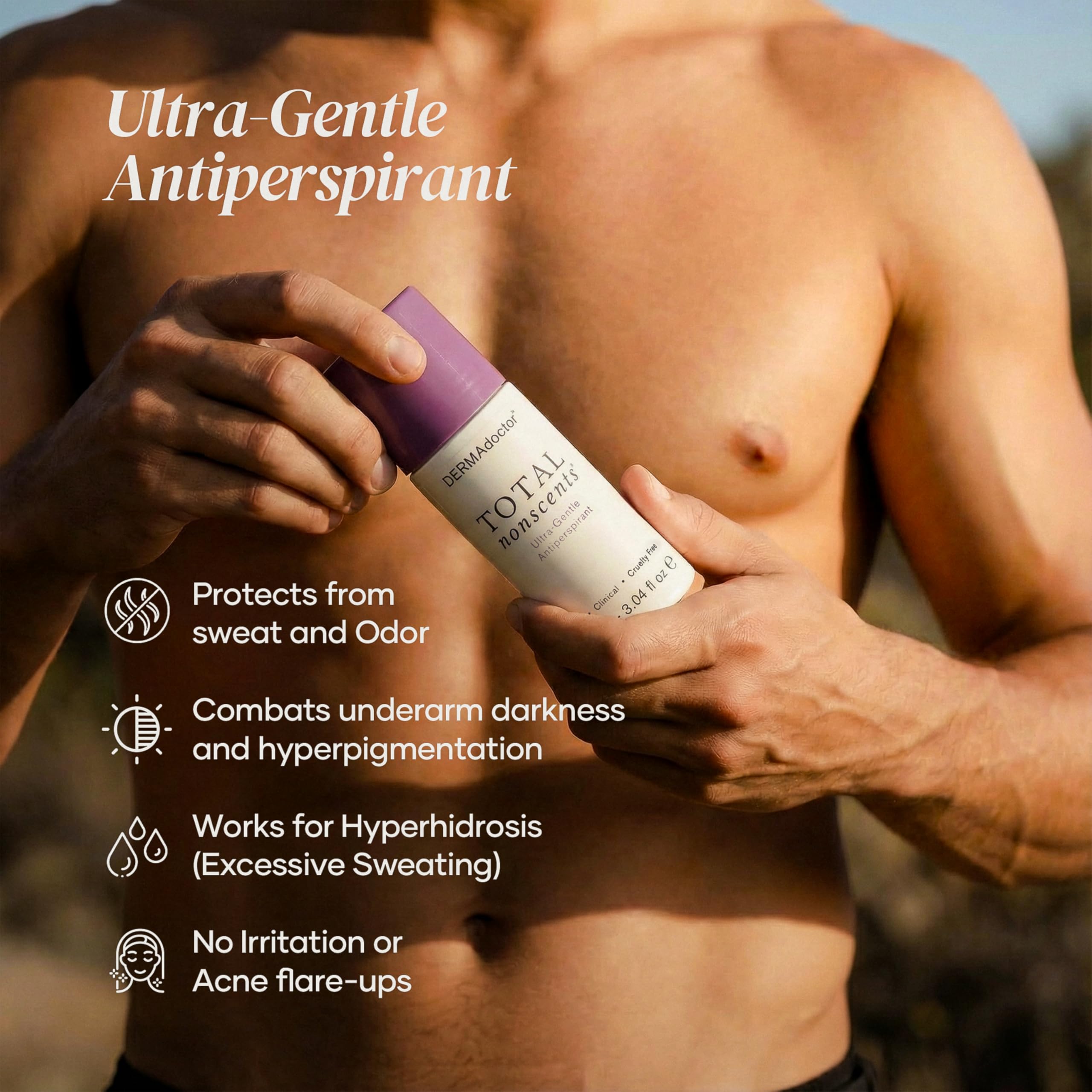 DERMAdoctor Total NonScents Ultra-Gentle Unscented Antiperspirant for Sensitive Skin – Clinically Strong Roll-On