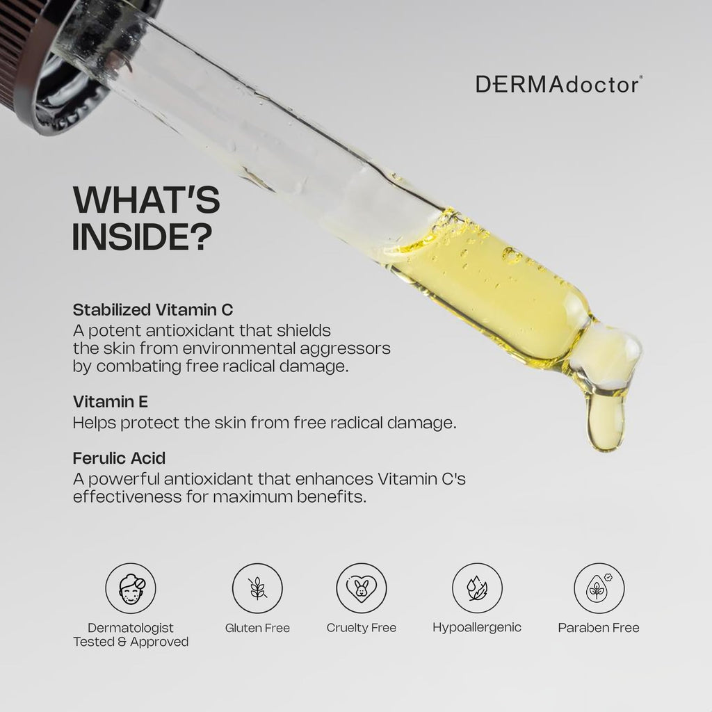 DERMAdoctor Vitamin C Serum 20% with Vitamin E & Ferulic Acid — Brightening, Hydrating Anti-Aging Serum | 1 oz