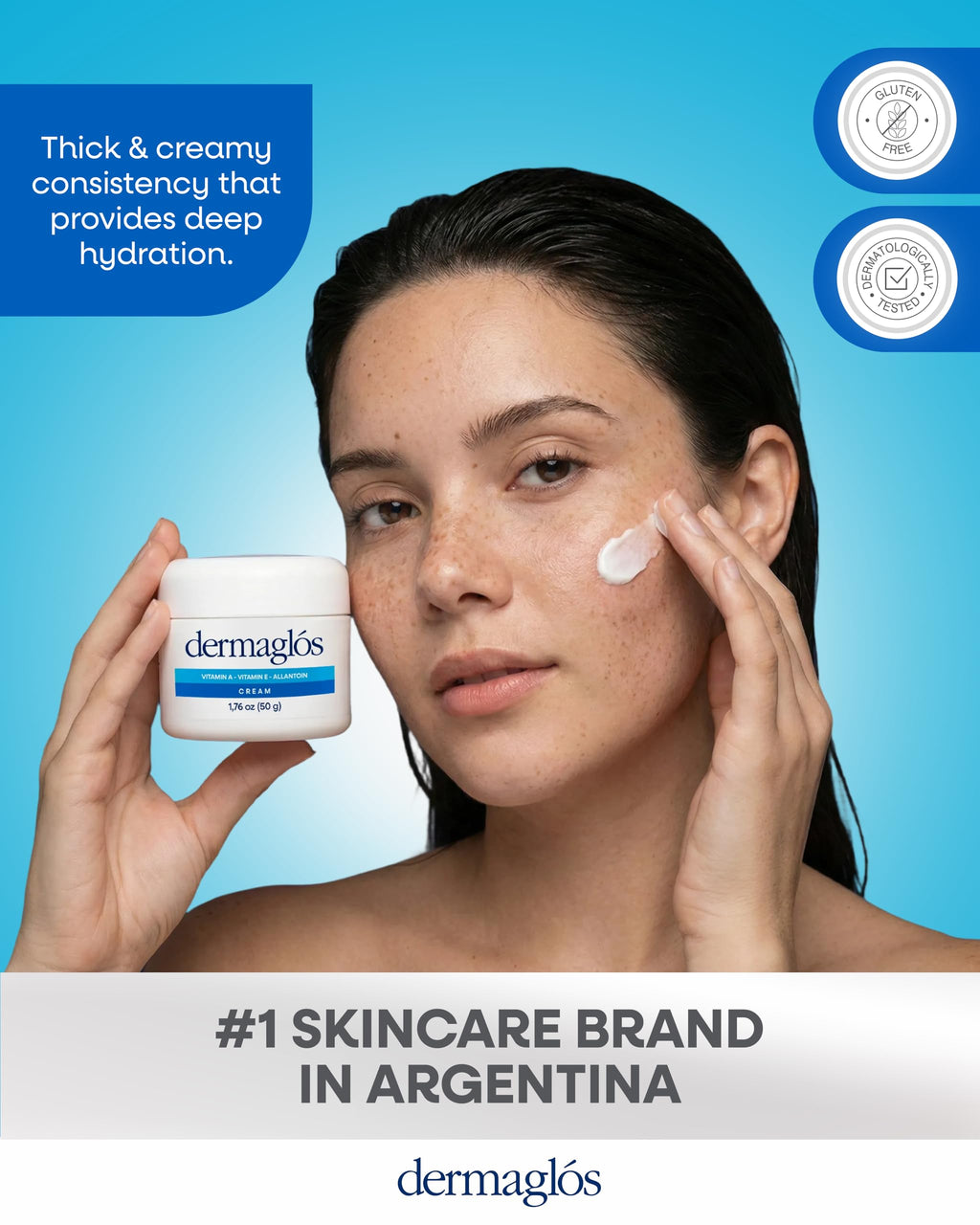Dermaglós Moisturizing Cream with Vitamin A, E & Allantoin | Hydration for Wrinkles, Scars, Stretch Marks, Tattoo Aftercare | 1.76 oz
