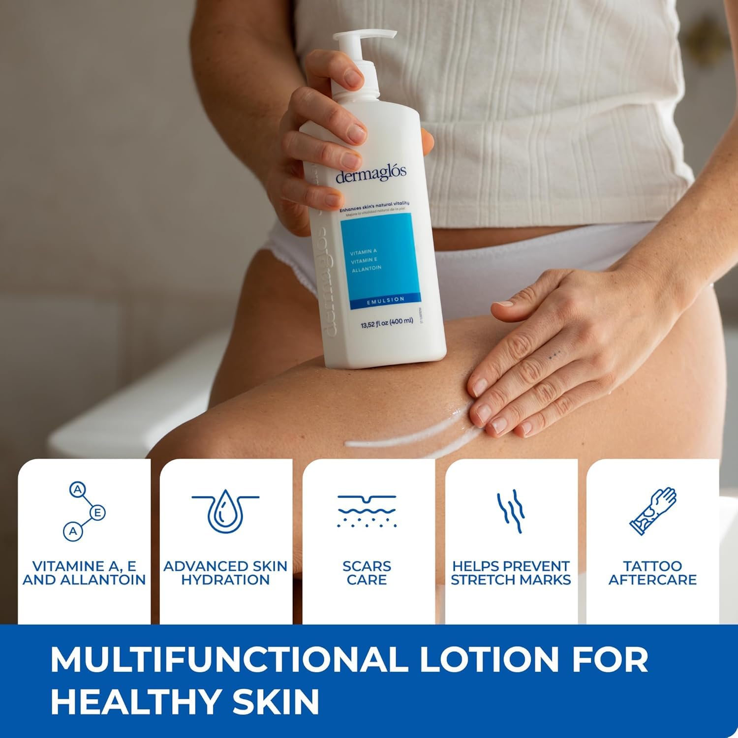 Dermaglós 2-Pack Moisturizing Body Lotion – Deep Hydration with Vitamin A, E & Allantoin | Tattoos, Scars & Stretch Marks Care