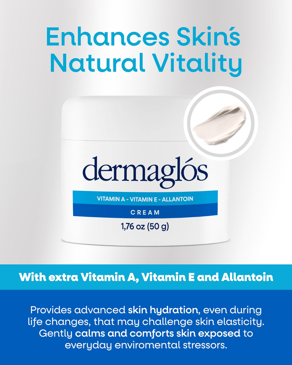 Dermaglós Moisturizing Cream with Vitamin A, E & Allantoin | Hydration for Wrinkles, Scars, Stretch Marks, Tattoo Aftercare | 1.76 oz