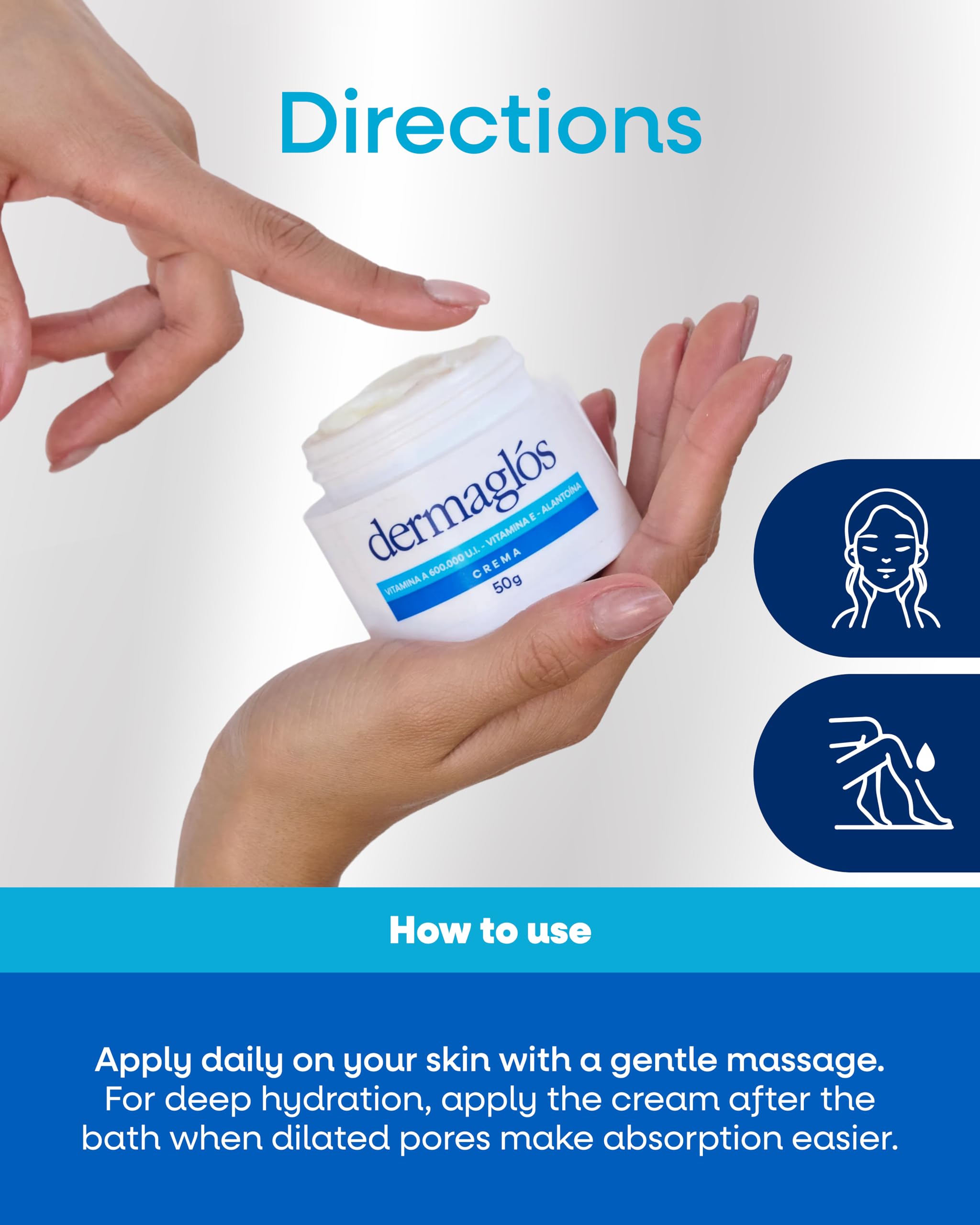 Dermaglós Moisturizing Cream with Vitamin A, E & Allantoin | Hydration for Wrinkles, Scars, Stretch Marks, Tattoo Aftercare | 1.76 oz