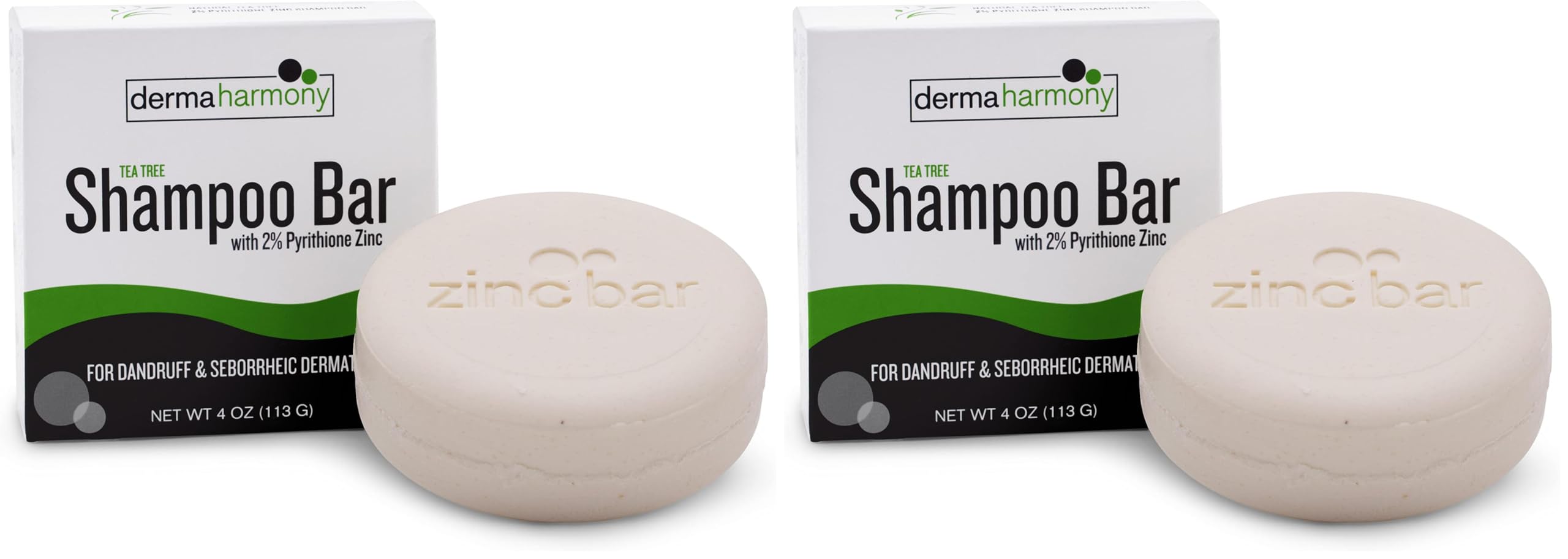 Dermaharmony 2% Pyrithione Zinc Shampoo Bar with Tea Tree — Pack of 2 (4 oz Each)