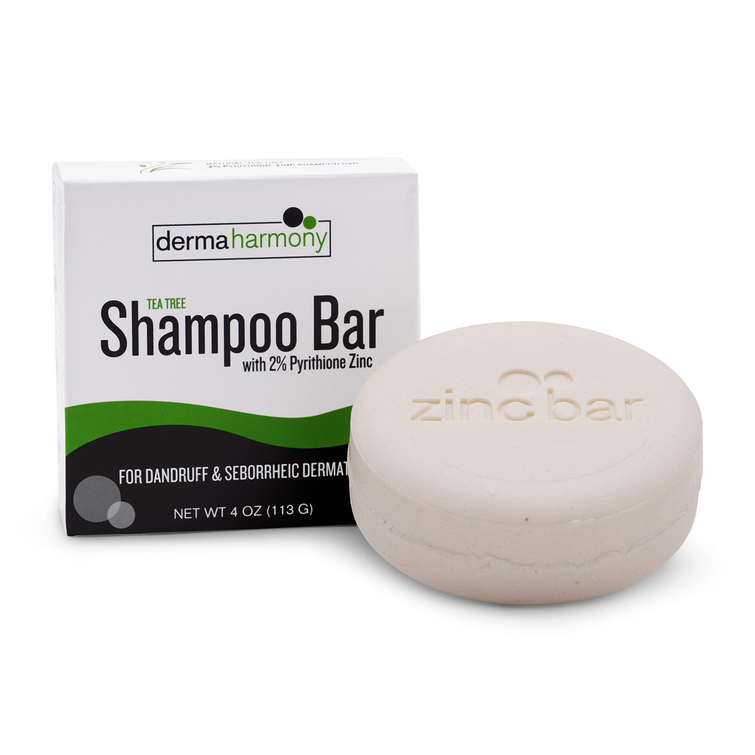 DermaHarmony 2% Pyrithione Zinc Shampoo Bar with Tea Tree – 4 oz