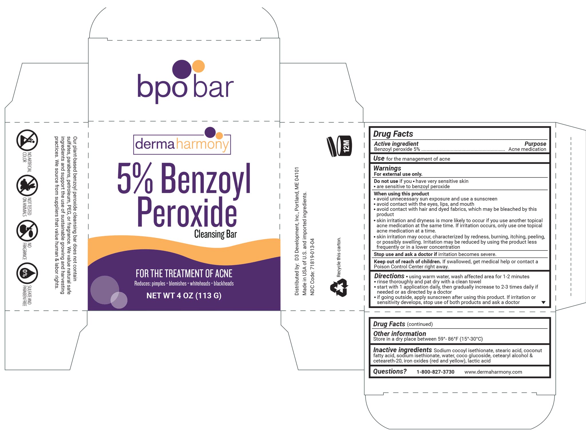 Dermaharmony 5% Benzoyl Peroxide Cleansing Bar for Acne – 4 oz Pack of 2