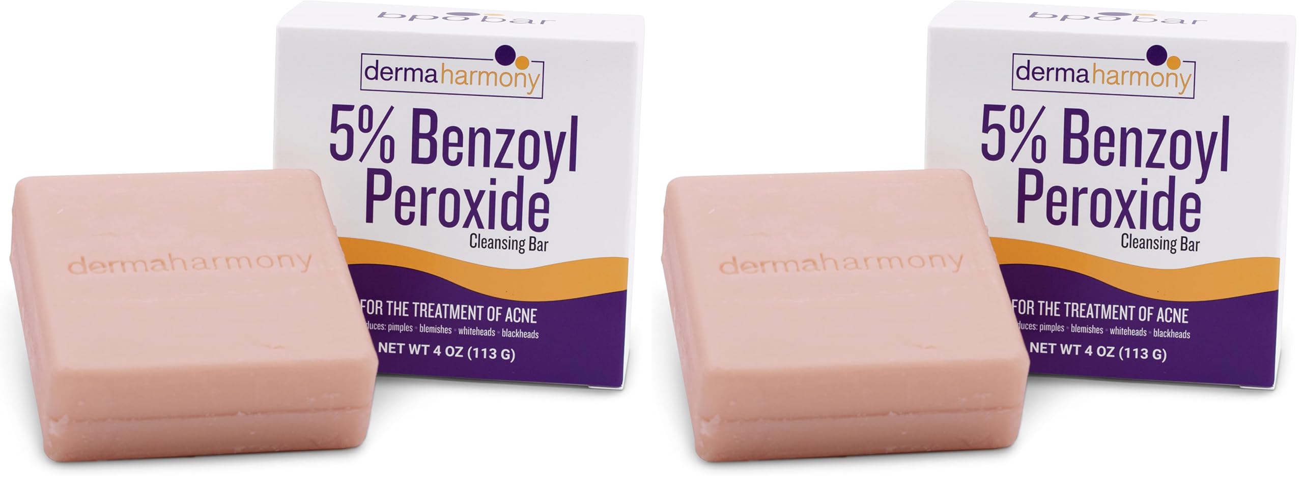 Dermaharmony 5% Benzoyl Peroxide Cleansing Bar for Acne – 4 oz Pack of 2