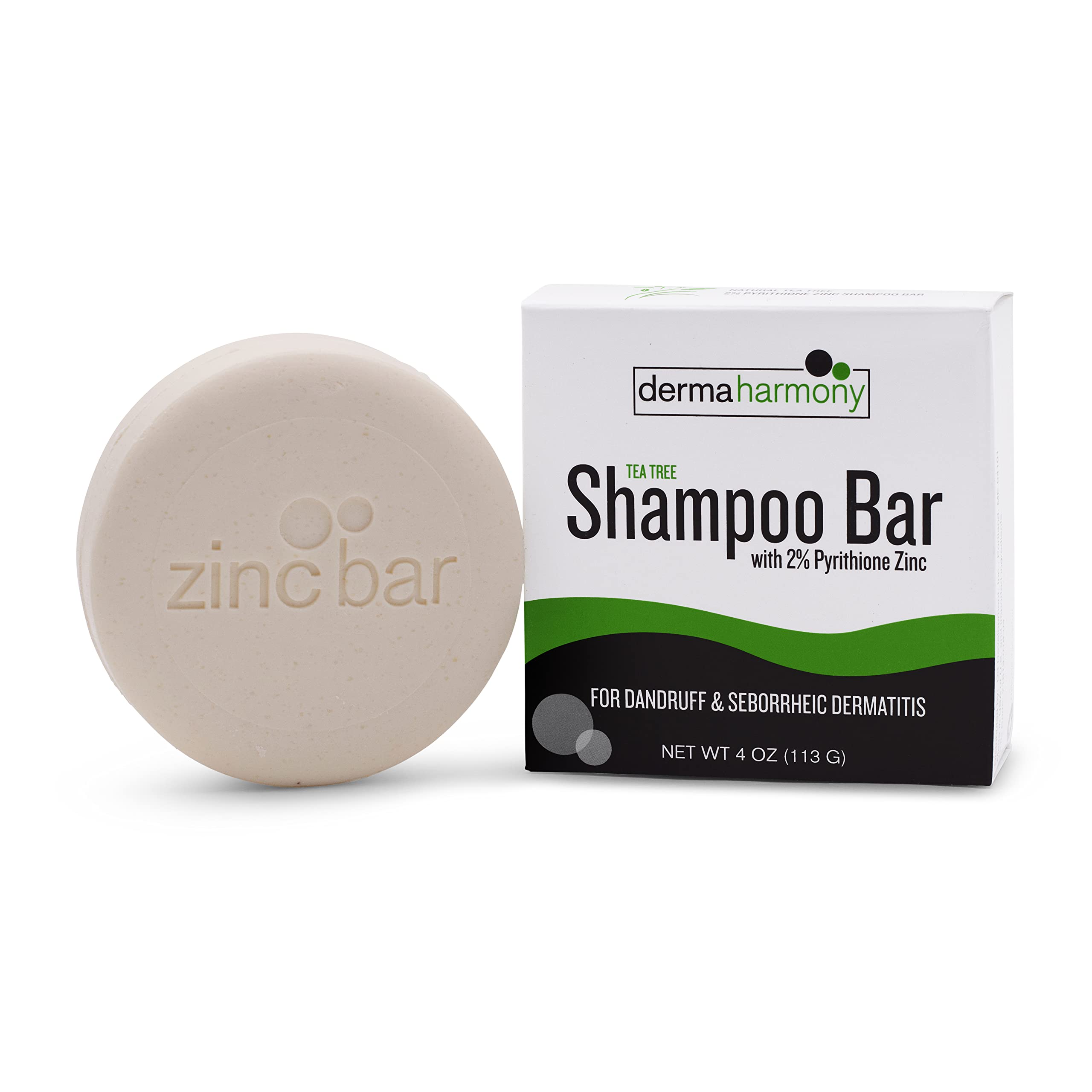 Dermaharmony 2% Pyrithione Zinc Shampoo Bar with Tea Tree — Pack of 2 (4 oz Each)