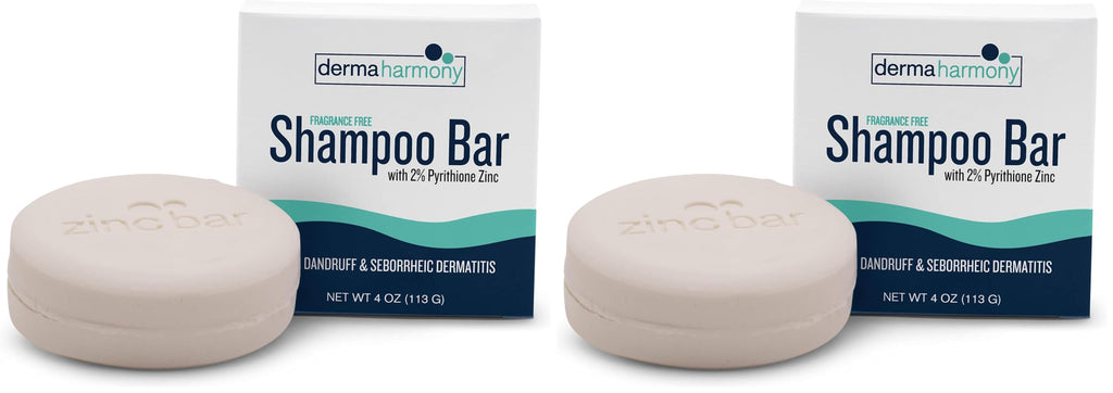Dermaharmony 2% Pyrithione Zinc Shampoo Bar – Fragrance-Free, Dandruff Solution (Pack of 2, 4 oz each)