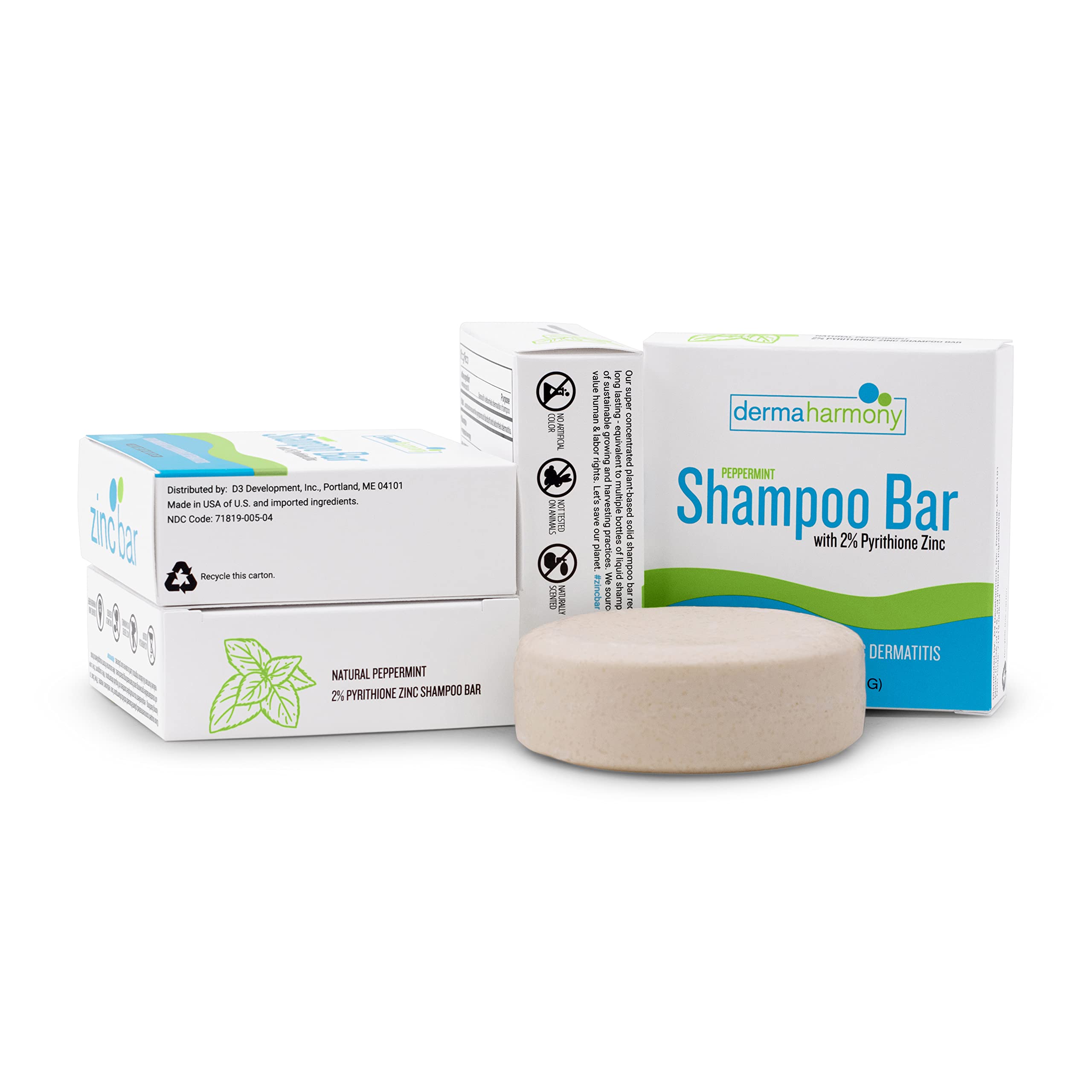 DermaHarmony 2% Pyrithione Zinc Shampoo Bar with Peppermint – Dandruff & Seborrheic Dermatitis (Pack of 2, 4 oz each)