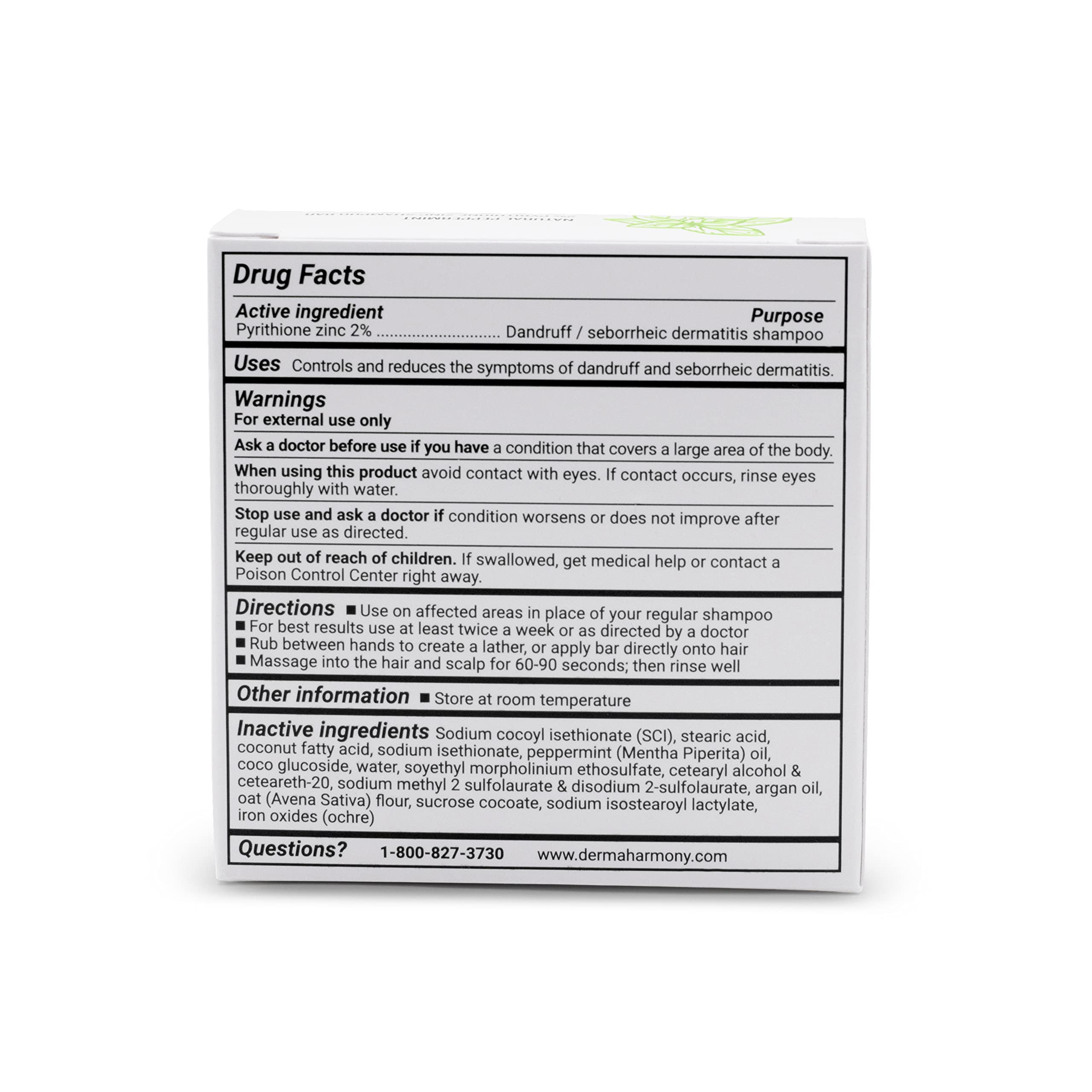 Dermaharmony 2% Pyrithione Zinc Shampoo Bar – Fragrance-Free, Dandruff Solution (Pack of 2, 4 oz each)