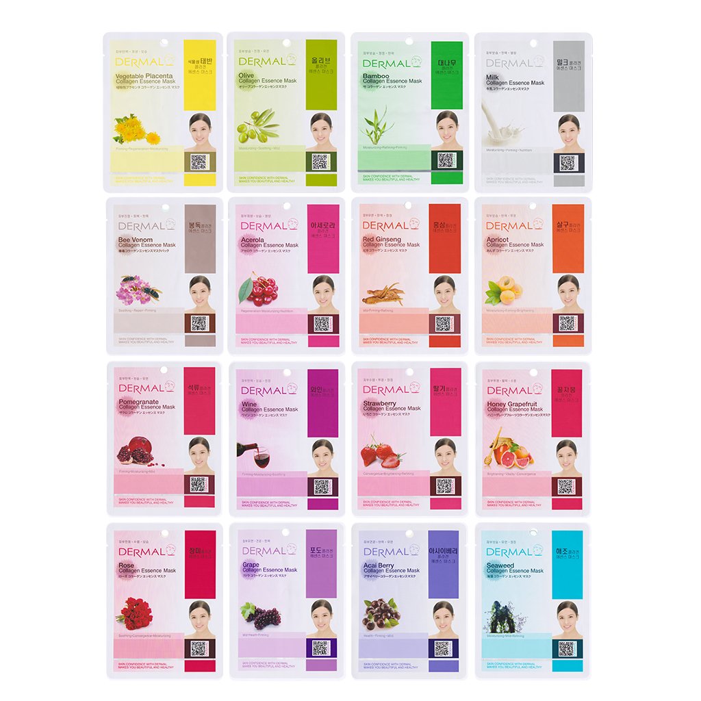 DERMAL Collagen Essence Sheet Mask 16-Combo Pack – 16 Days Daily Skin Therapy for Glow | K-Beauty Gift Set