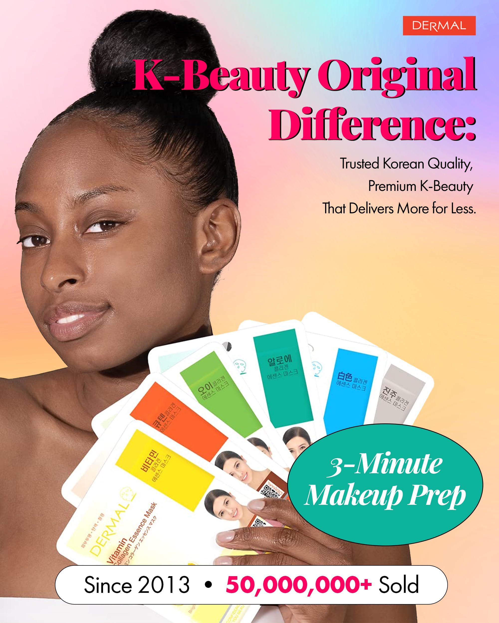 DERMAL Collagen Essence Sheet Mask 16-Combo Pack – 16 Daily Masks for Glow (Aloe, Snail, Vitamin) – K-Beauty