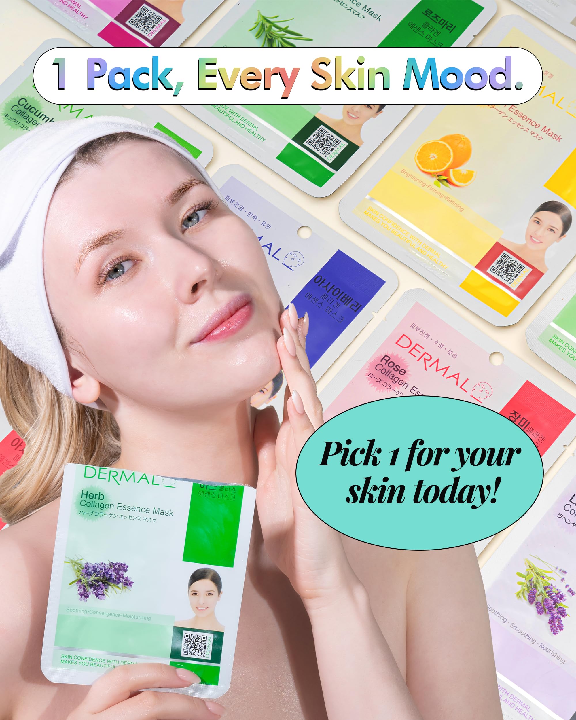 DERMAL 26 Combo Pack Collagen Essence Masks (Red & Green) – Hydrating & Soothing, Hypoallergenic