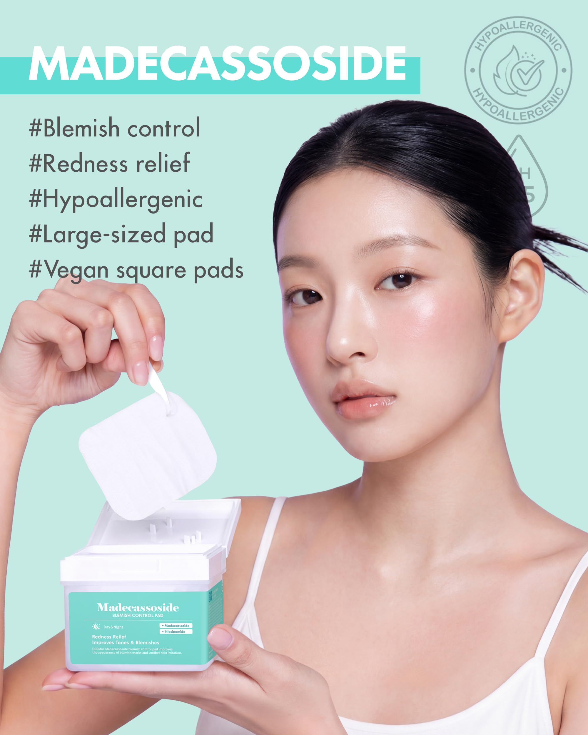 DERMAL Madecassoside Blemish Control Pad – 120-Sheet Korean Toner Pad with Centella Asiatica, Gauze Tencel