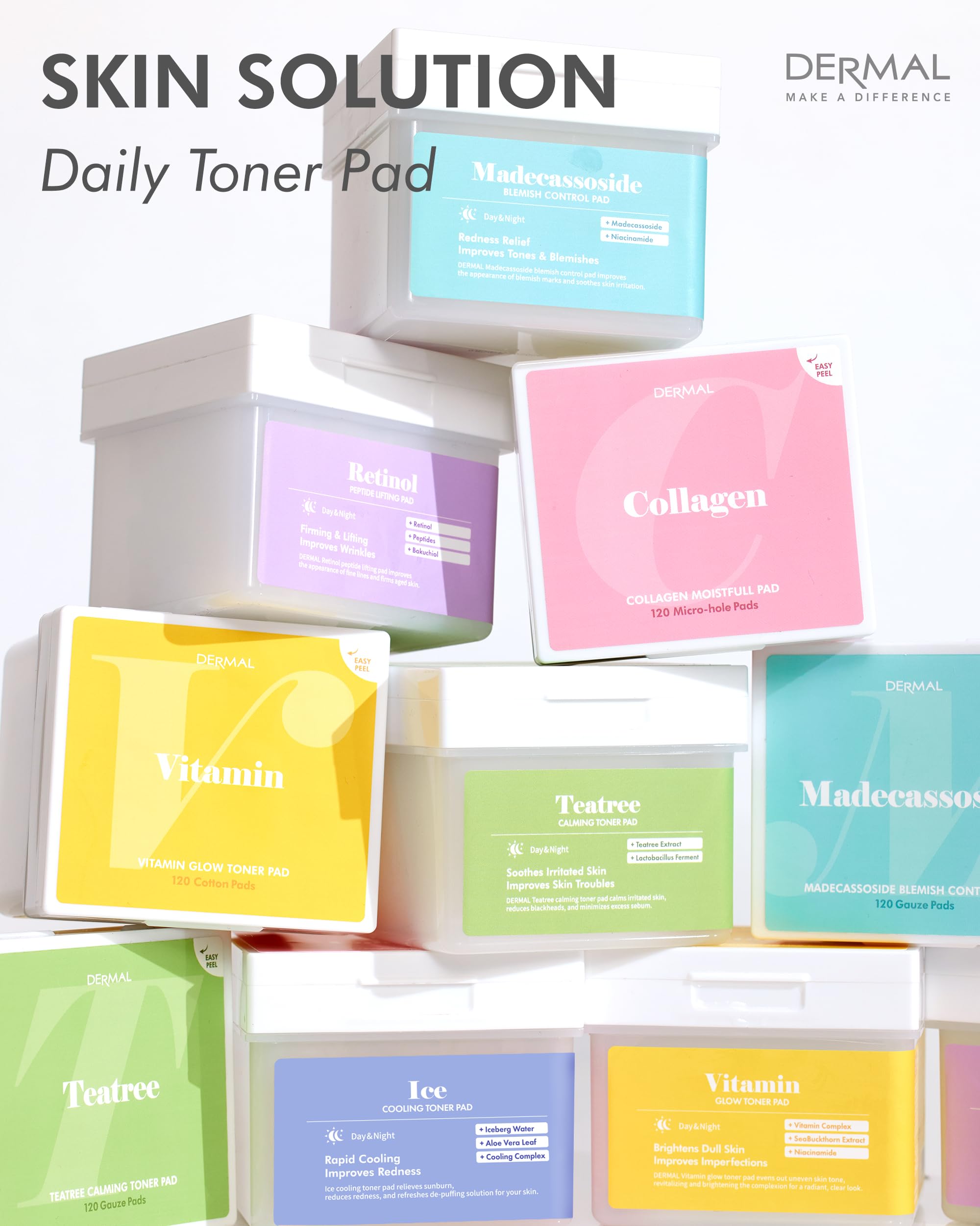DERMAL Madecassoside Blemish Control Pad – 120-Sheet Korean Toner Pad with Centella Asiatica, Gauze Tencel