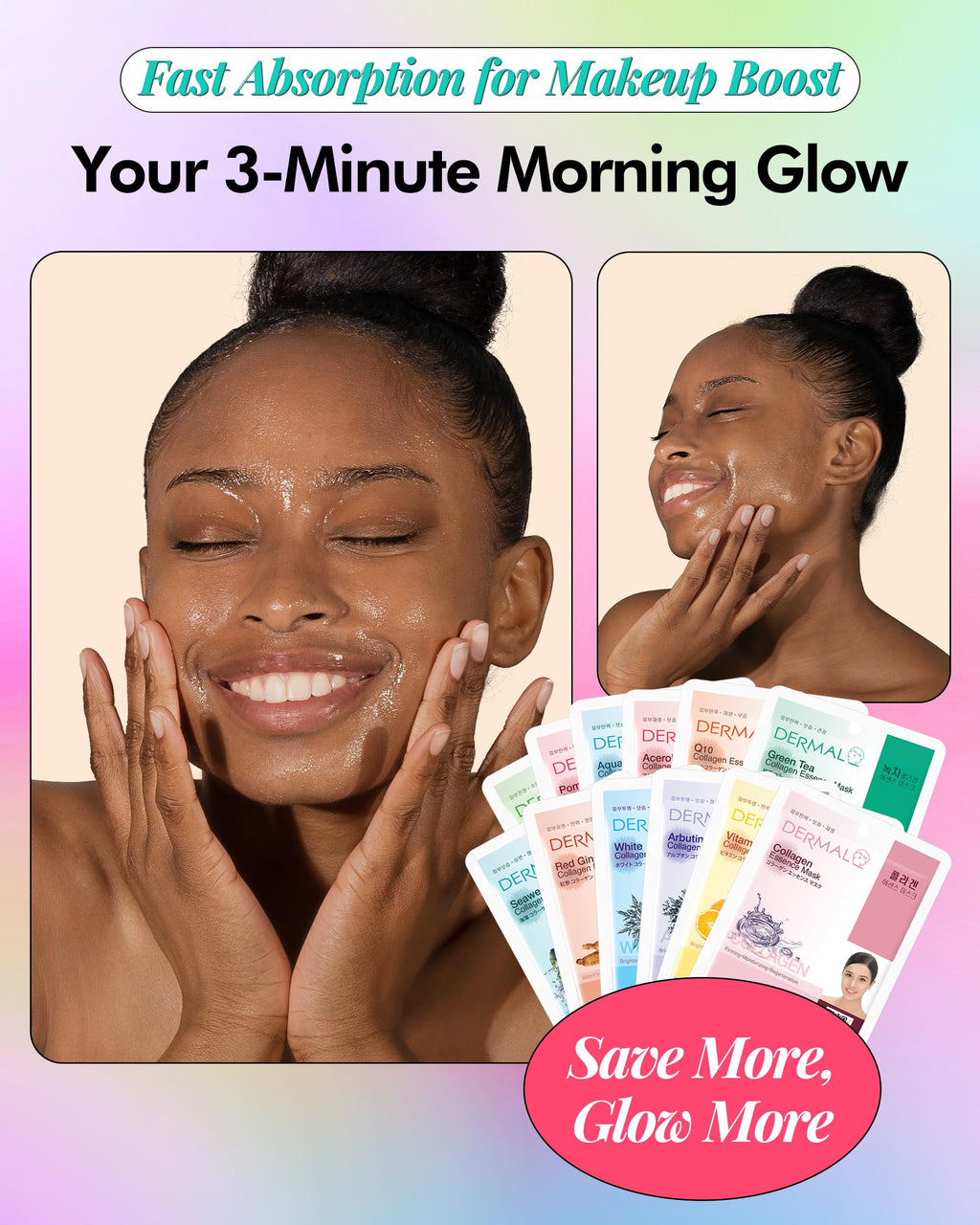 DERMAL 26 Combo Pack Collagen Essence Masks (Red & Green) – Hydrating & Soothing, Hypoallergenic