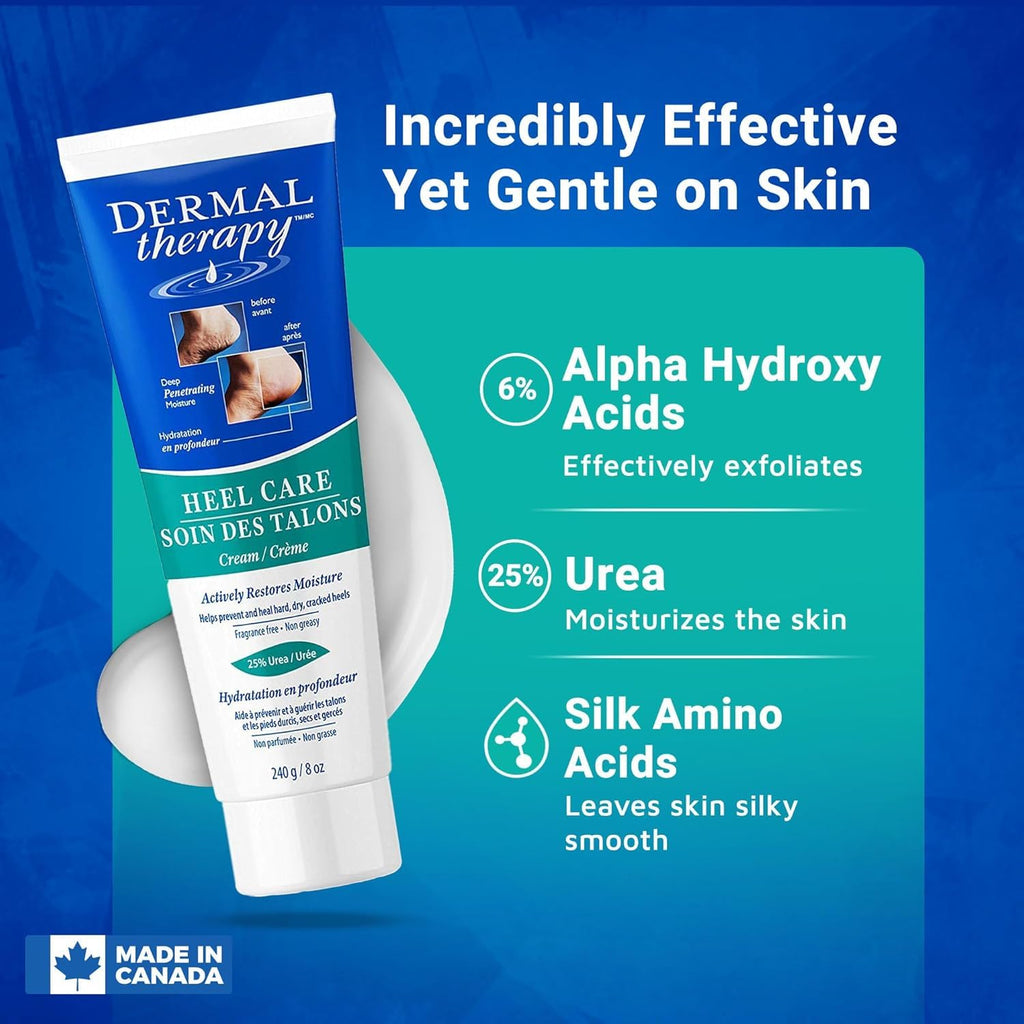Dermal Therapy Heel Care Cream – 25% Urea + 6% AHAs | Deep Moisturizing Foot Repair (3oz & 8oz Bundle)