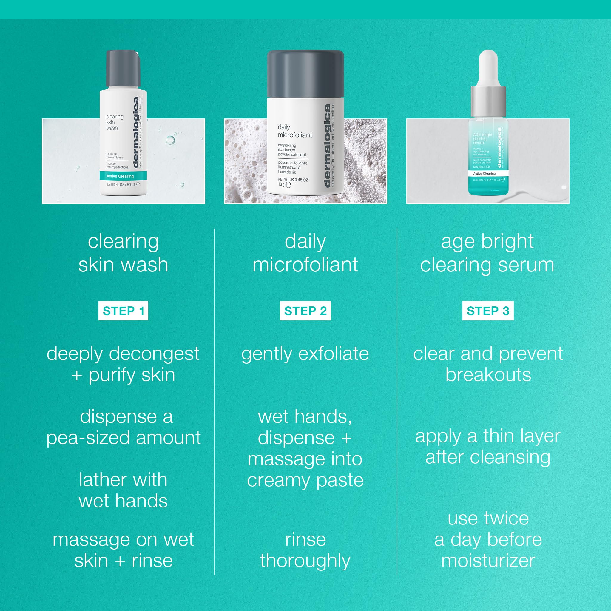 Dermalogica Clear and Brighten Kit – 3 Step Acne & Brightening Skincare Set