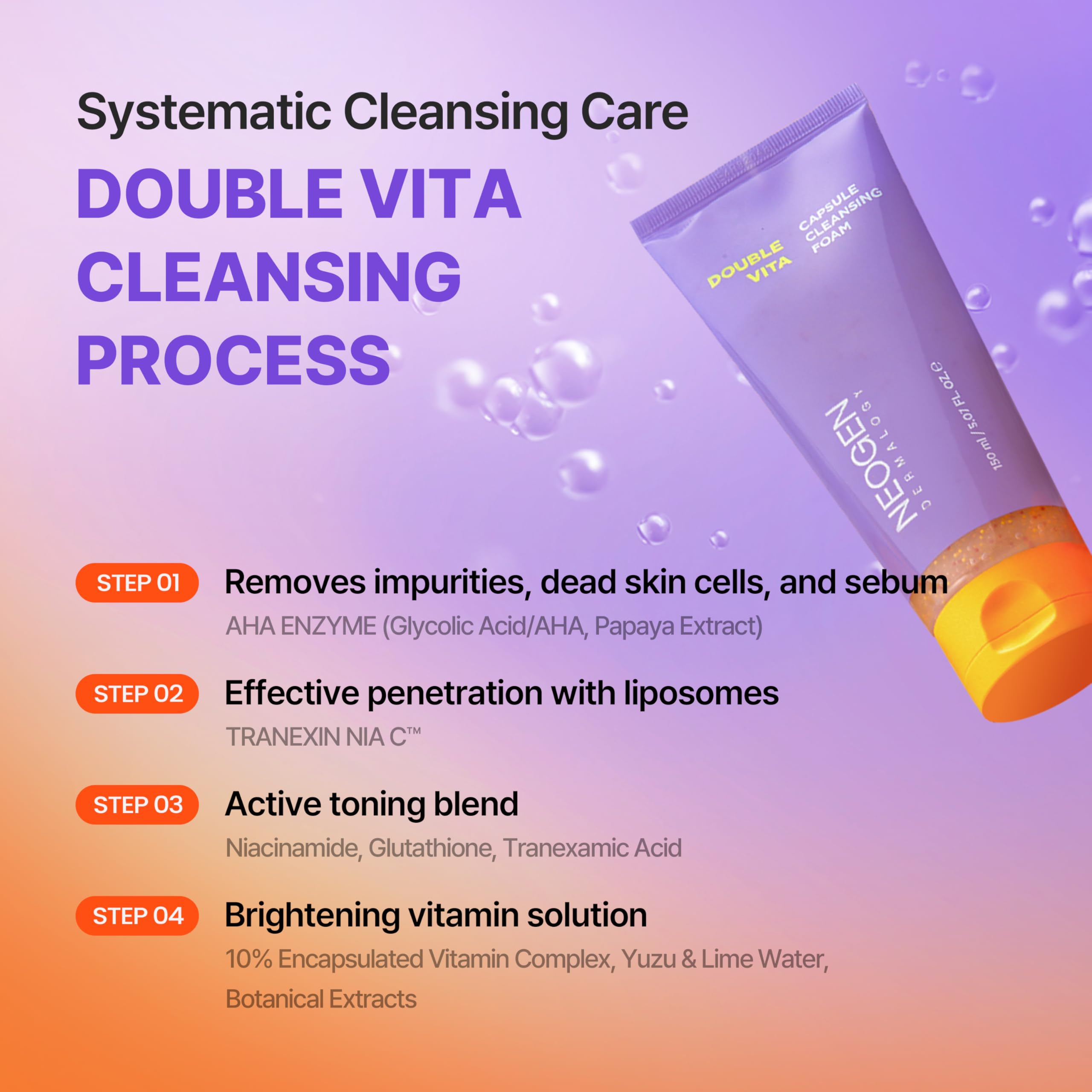 DERMALOGY by NEOGENLAB Double Vita Capsule Cleansing Foam – Vitamin-Rich Gel-to-Foam Cleanser
