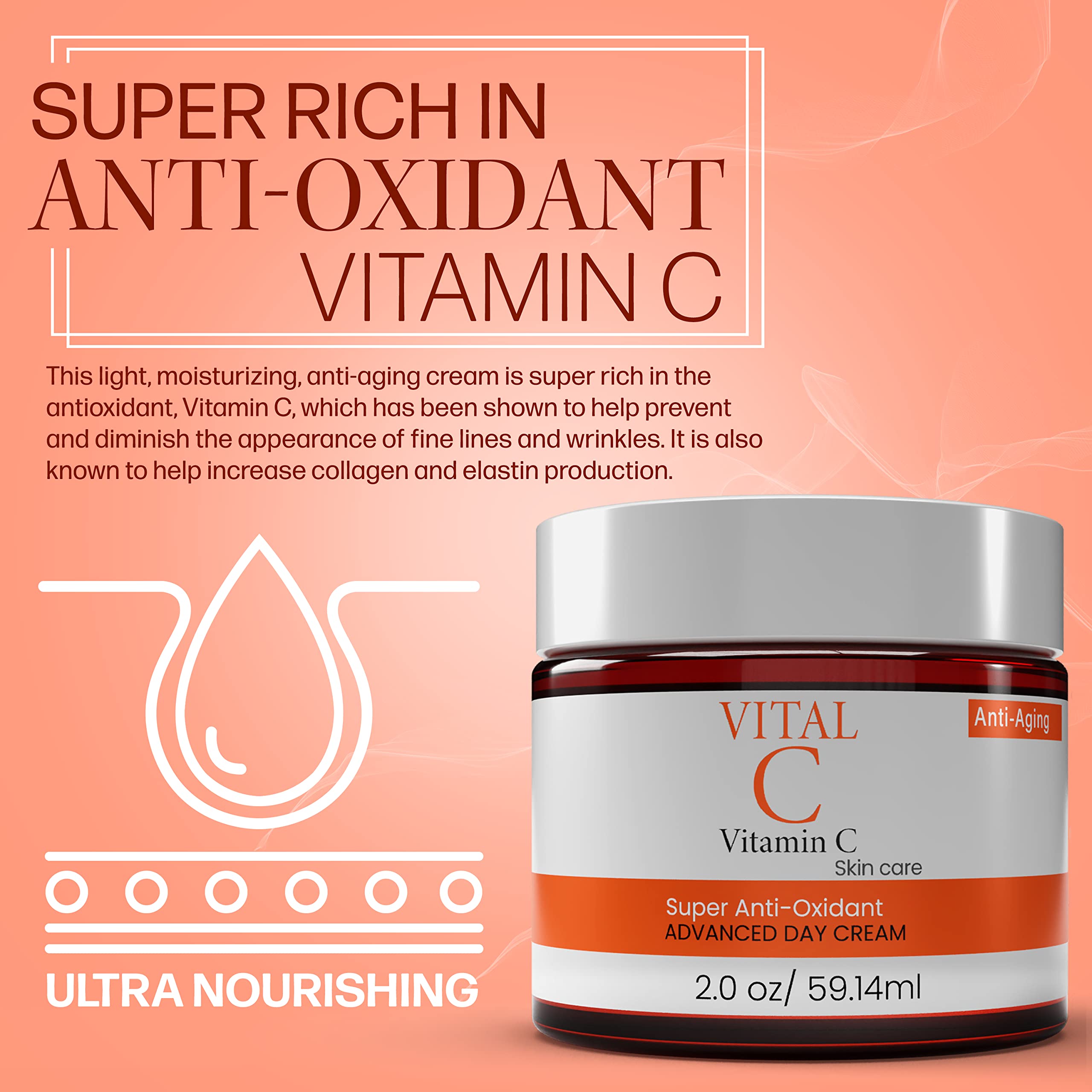 Dermapeutics Advanced Vitamin C Face Cream – Hydrating Anti-Aging Day & Night Moisturizer, 2 Oz