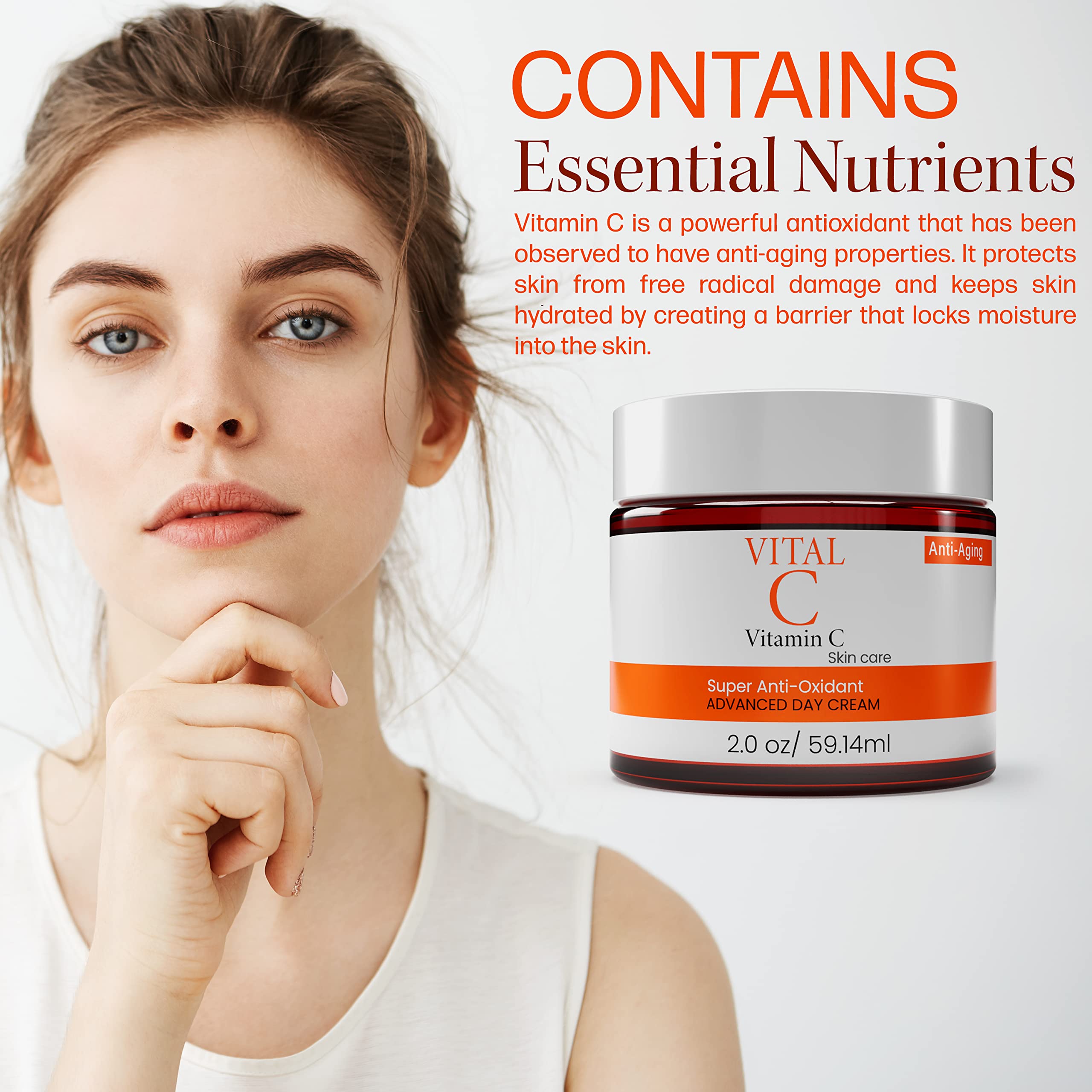 Dermapeutics Advanced Vitamin C Face Cream – Hydrating Anti-Aging Day & Night Moisturizer, 2 Oz