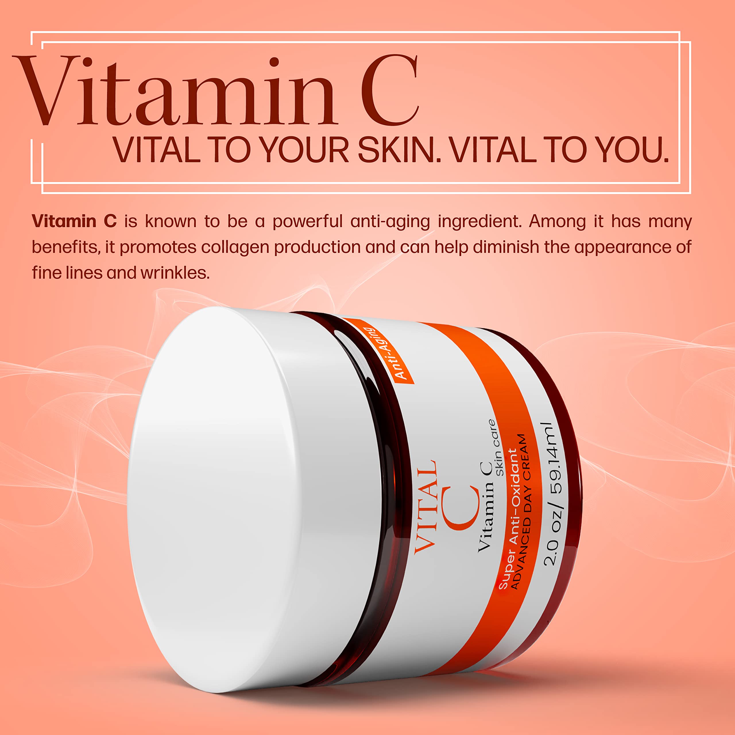 Dermapeutics Advanced Vitamin C Face Cream – Hydrating Anti-Aging Day & Night Moisturizer, 2 Oz