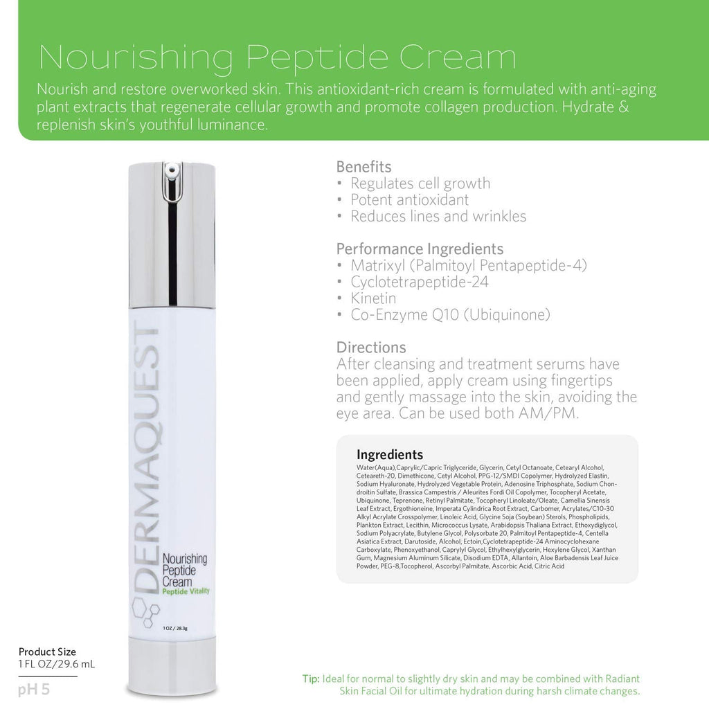 DermaQuest Peptide Vitality Nourishing Peptide Cream – Anti-Aging Hydration for Normal to Dry Skin (2oz)