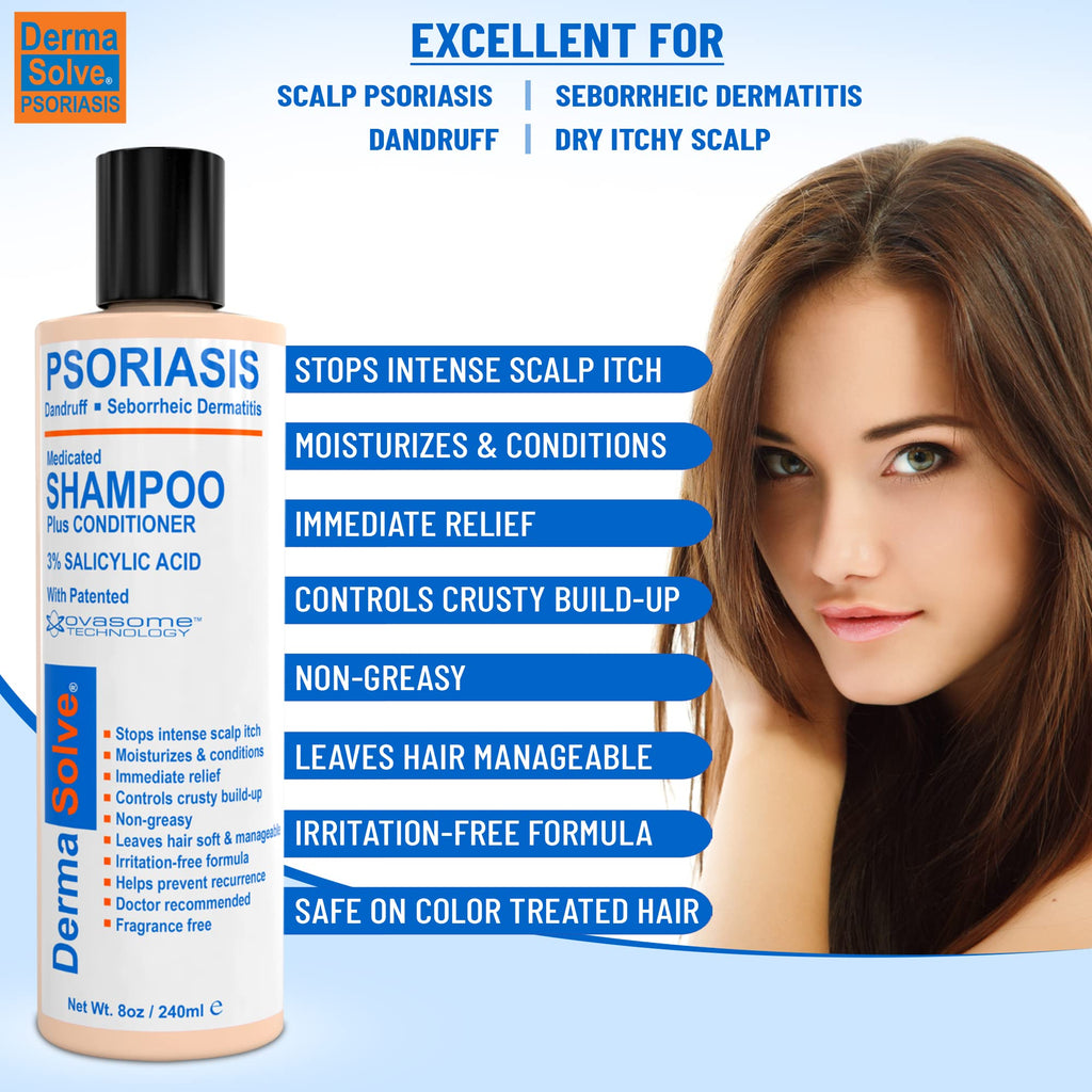 Dermasolve Psoriasis Shampoo + Leave-In Spray Conditioner (Combo Pack) | Gentle Detangler for Sensitive Scalp