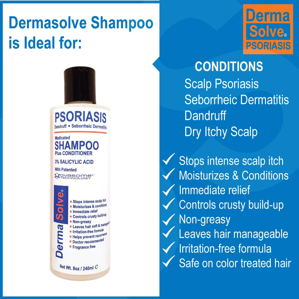 Dermasolve Psoriasis Shampoo + Leave-In Spray Conditioner (Combo Pack) | Gentle Detangler for Sensitive Scalp