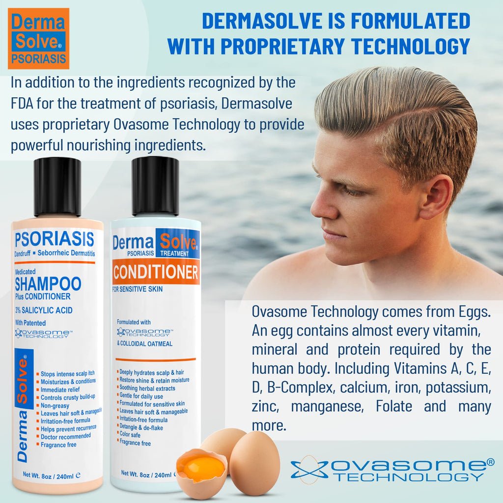 Dermasolve Scalp Psoriasis Medicated Shampoo & Conditioner – 8 oz Bottles (2 Pack) | Soothes Dandruff & Flaky Scalp