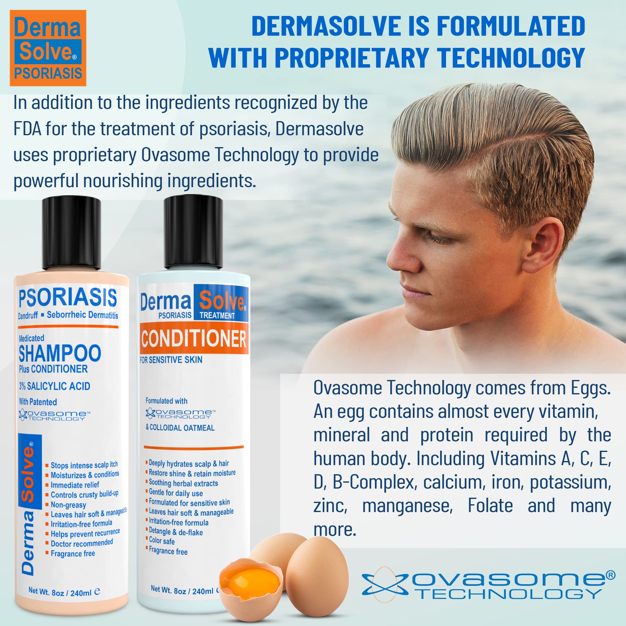 Dermasolve Scalp Psoriasis Medicated Shampoo & Conditioner – 8 oz Bottles (2 Pack) | Soothes Dandruff & Flaky Scalp