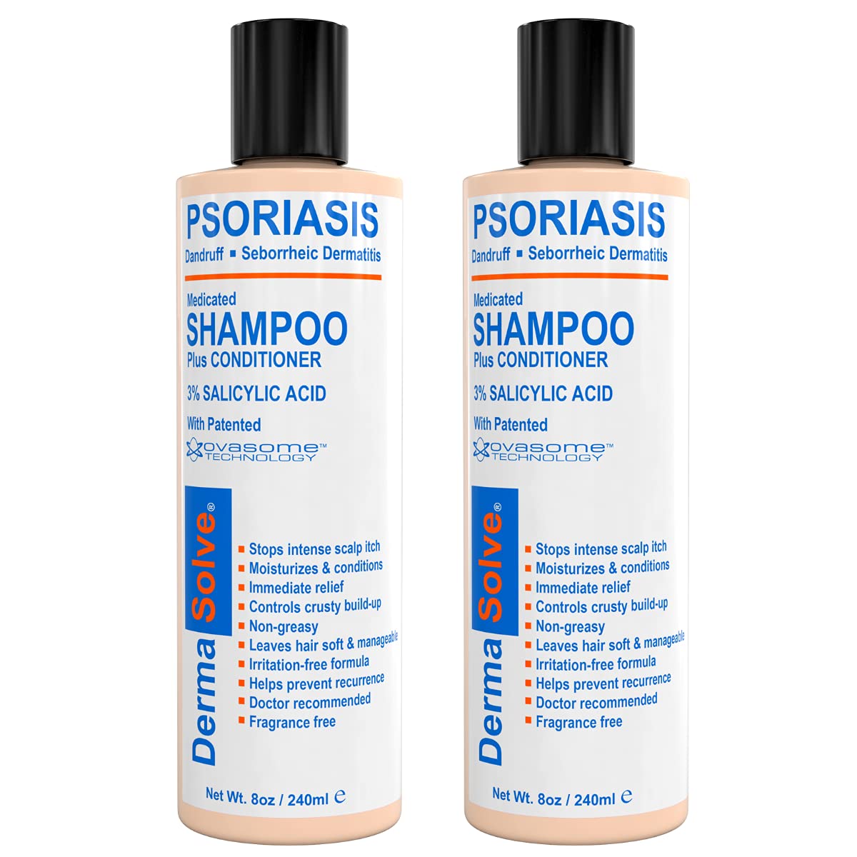 Dermasolve Scalp Psoriasis Medicated Shampoo & Conditioner – 8 oz Bottles (2 Pack) | Soothes Dandruff & Flaky Scalp