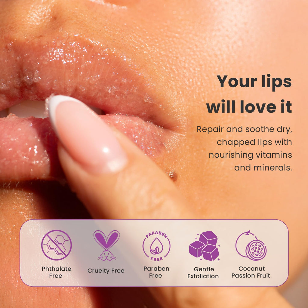 Dermasuri Lip Exfoliator Scrub & Moisturizer – Coconut Passion Fruit, 20g