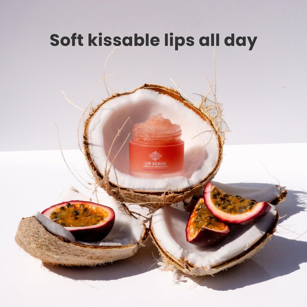 Dermasuri Lip Exfoliator Scrub & Moisturizer – Coconut Passion Fruit, 20g