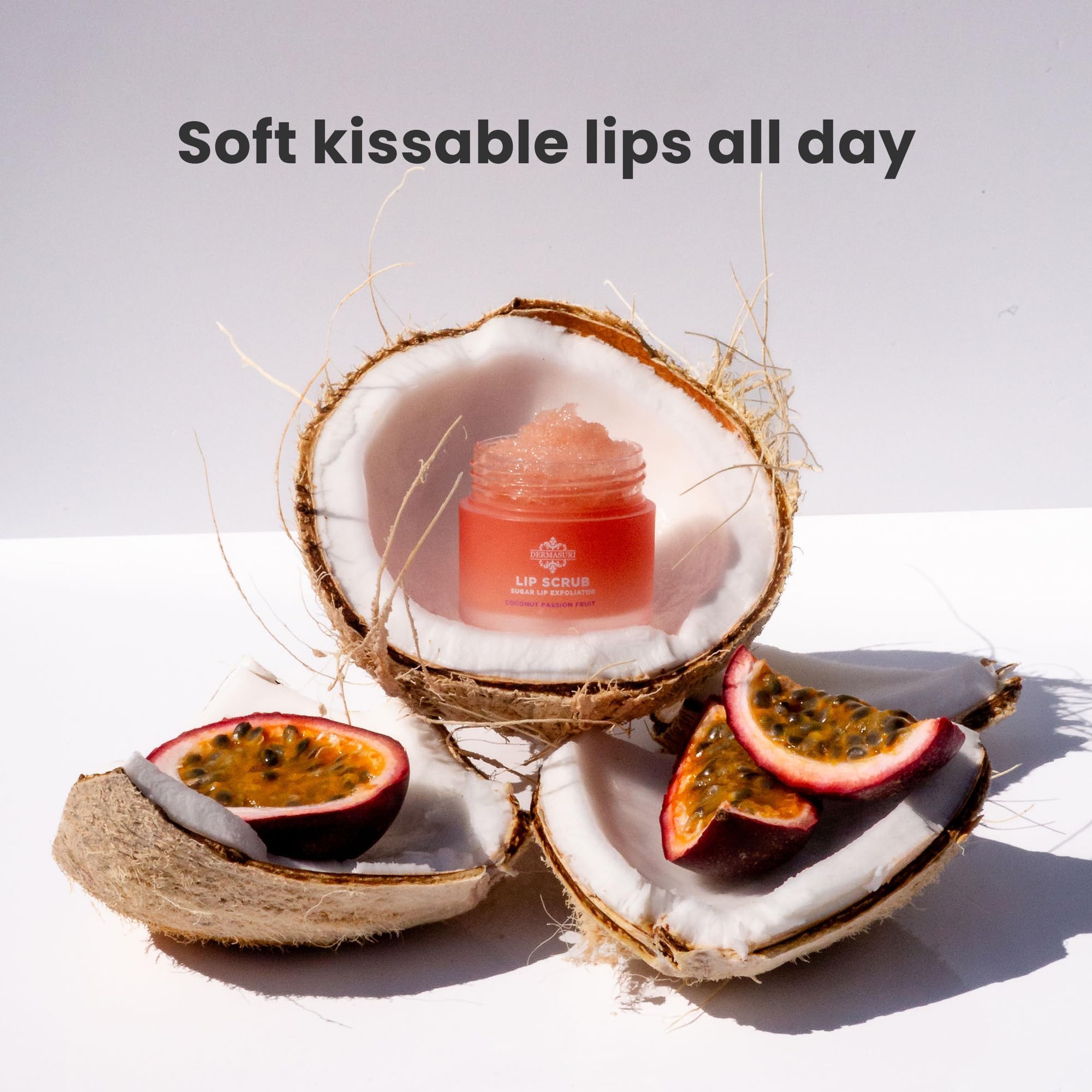 Dermasuri Lip Exfoliator Scrub & Moisturizer – Coconut Passion Fruit, 20g