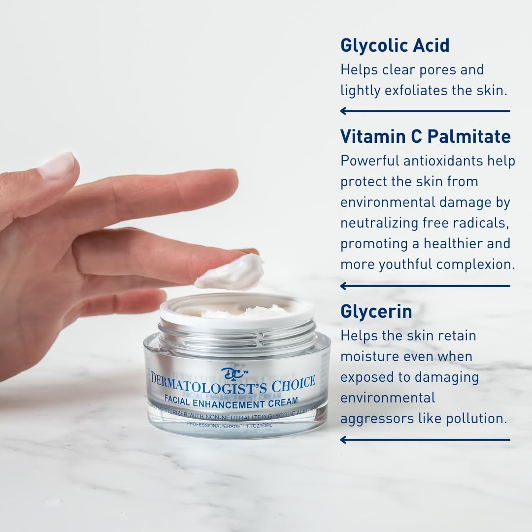 Dermatologist's Choice Daily Anti-Aging Facial Enhancement Cream With Non-Neutralized Glycolic Acid, Vitamin C, and Superoxide Dismutase