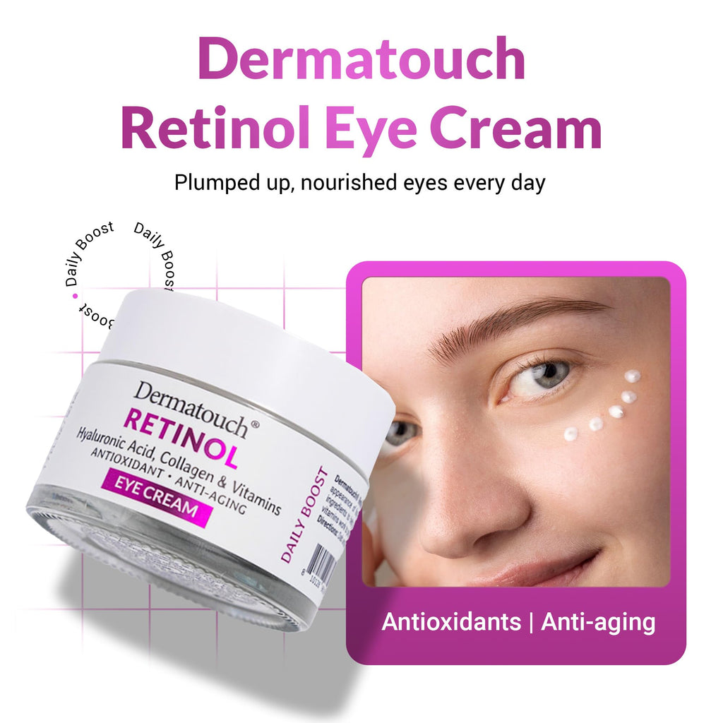 DERMATOUCH Retinol Eye Cream 1.75 oz – 2-Pack with Hyaluronic Acid, Peptides & Vitamins – Made in USA