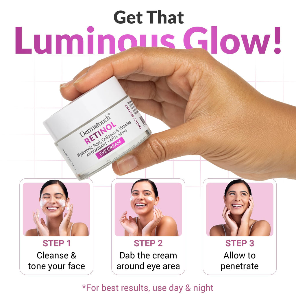DERMATOUCH Retinol Eye Cream 1.75 oz – 2-Pack with Hyaluronic Acid, Peptides & Vitamins – Made in USA