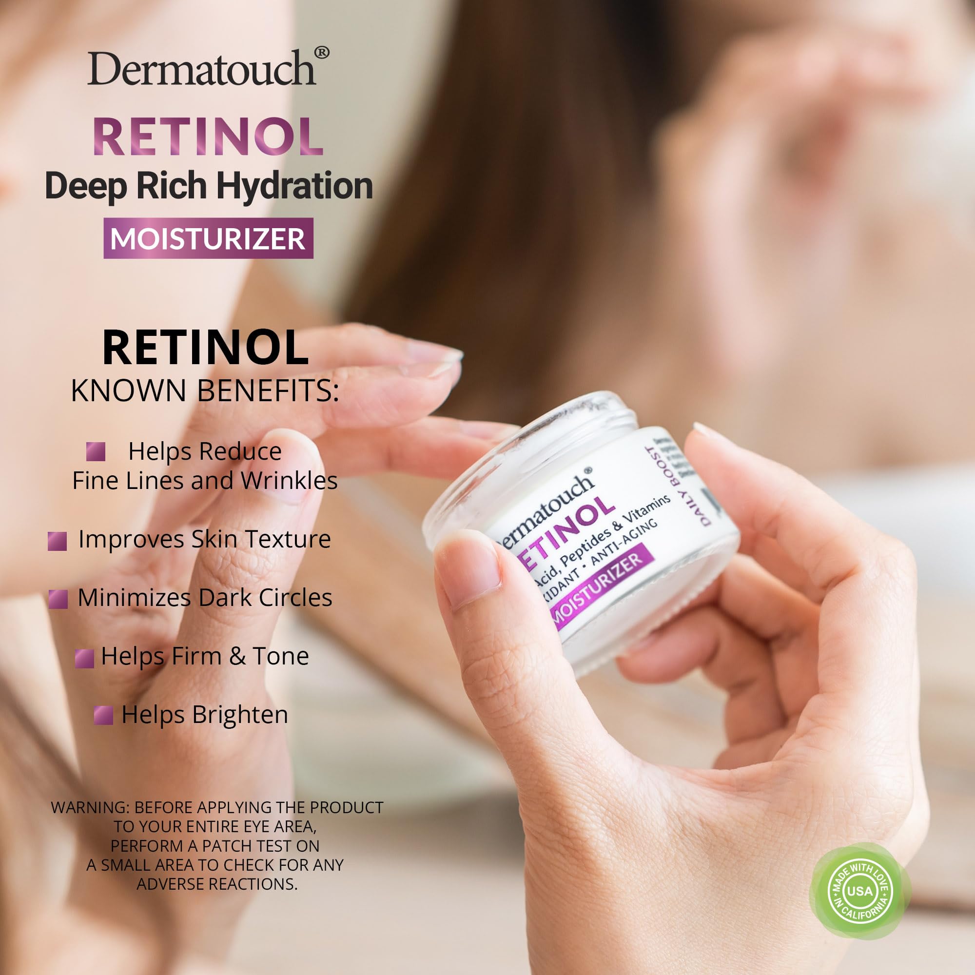 DERMATOUCH Retinol Face Moisturizer – Hyaluronic Acid, Peptides & Vitamins | Made in USA (2-Pack)