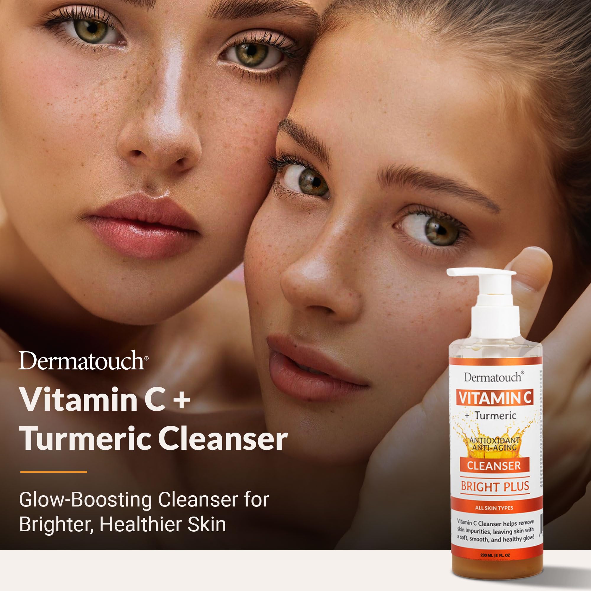DERMATOUCH Vitamin C Cleanser Water with Turmeric – Gentle Foaming Facial Cleanser for All Skin Types, Made in USA