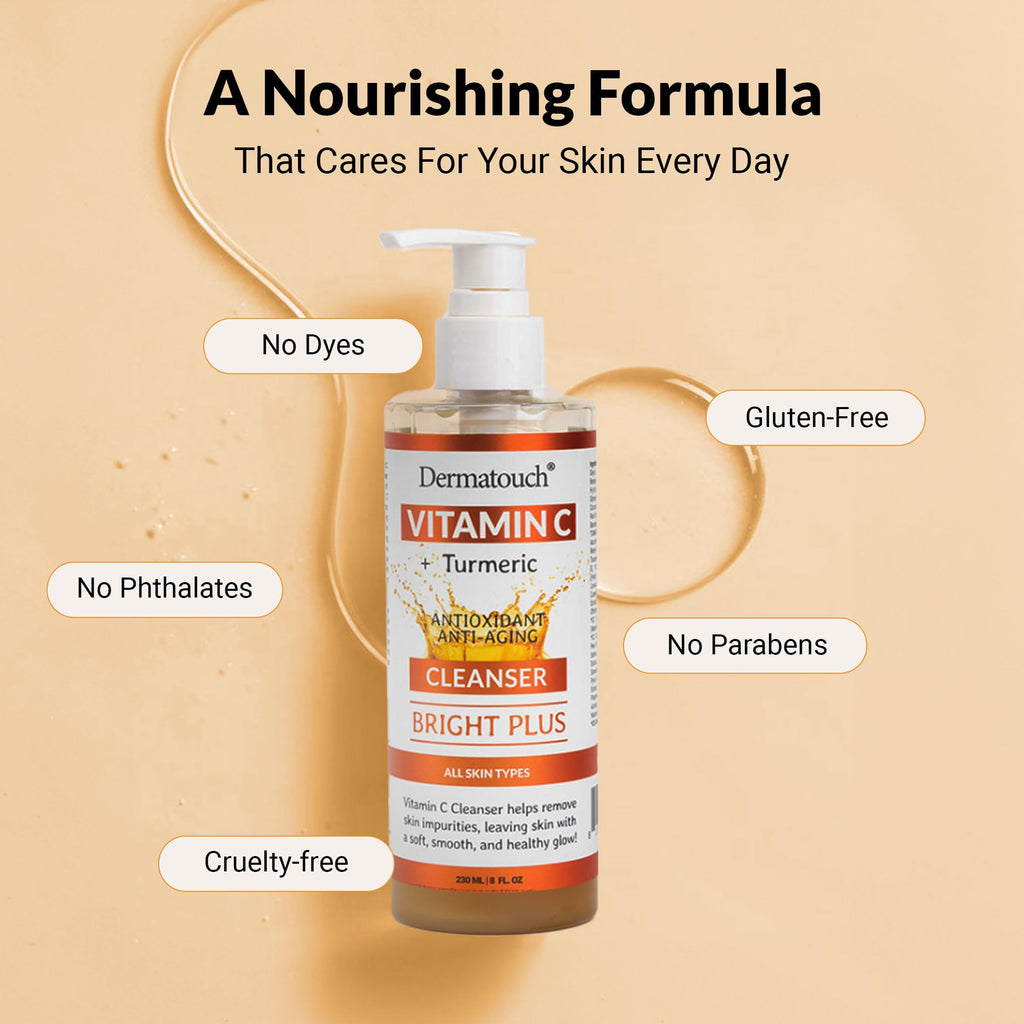 DERMATOUCH Vitamin C Cleanser Water with Turmeric – Gentle Foaming Facial Cleanser for All Skin Types, Made in USA