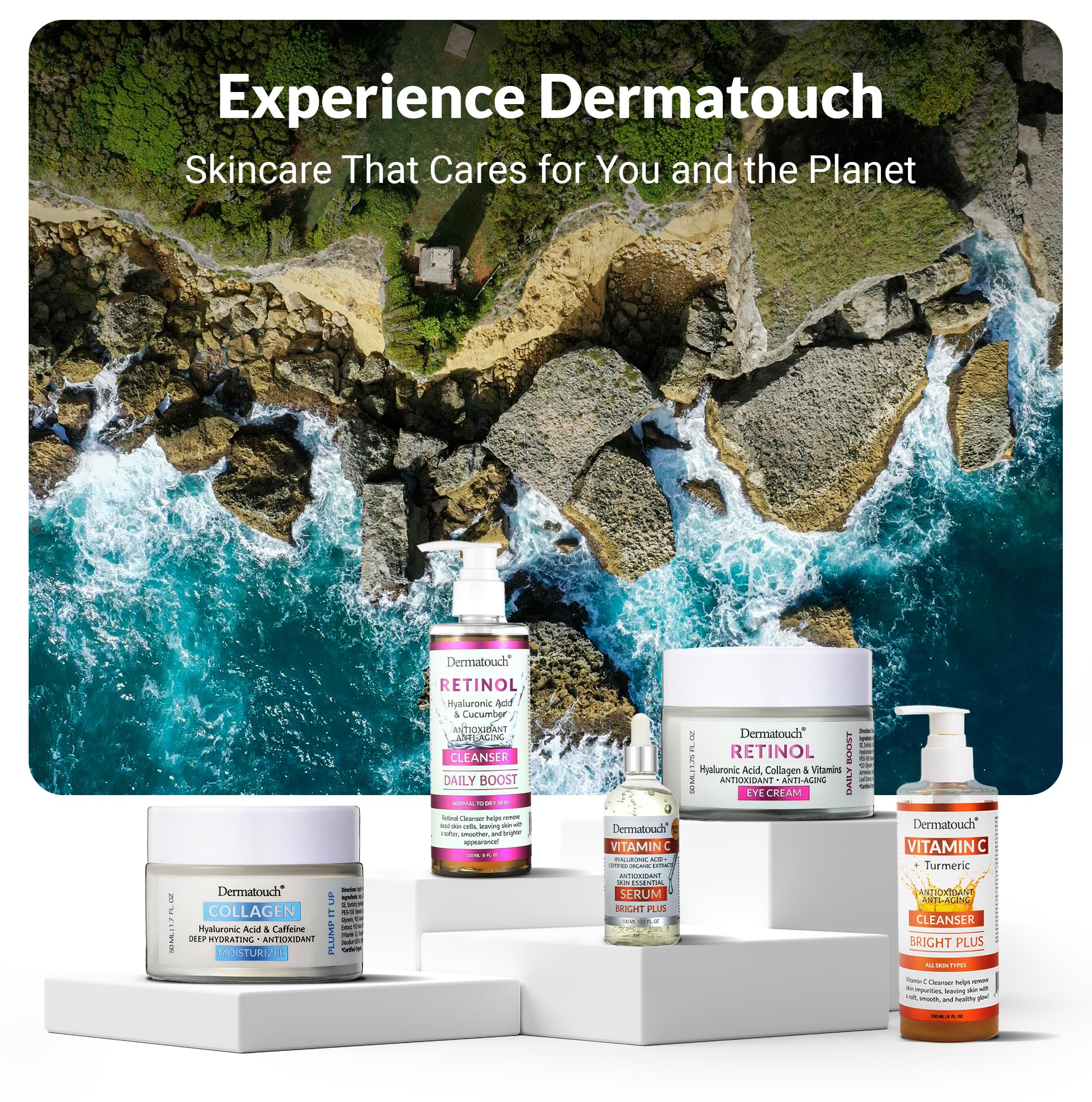 DERMATOUCH Vitamin C Cleanser Water with Turmeric – Gentle Foaming Facial Cleanser for All Skin Types, Made in USA