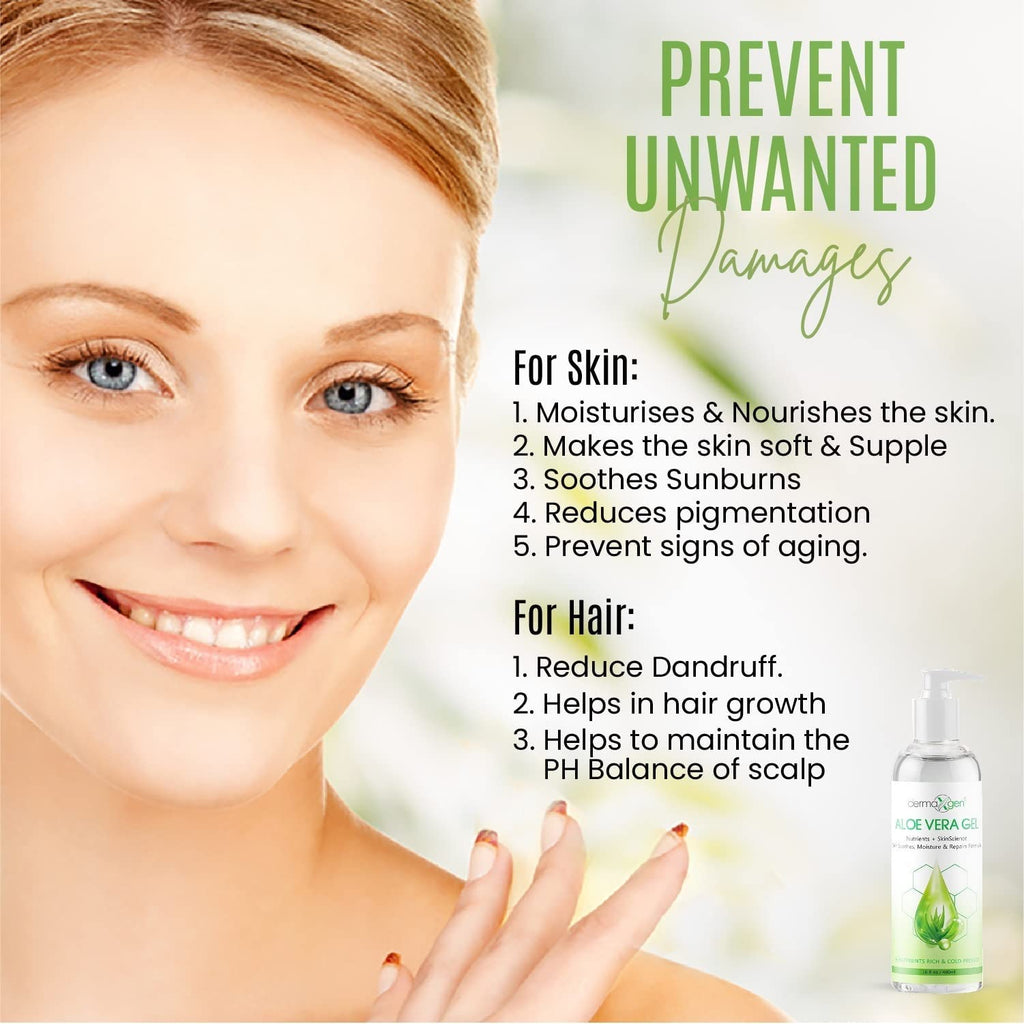 DERMAXGEN Aloe Vera Gel – Organic 100% Pure Aloe, Witch Hazel, Vitamin C & E | Hydration & Soothing, Cold-Pressed 16 oz