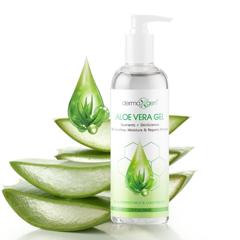 DERMAXGEN Aloe Vera Gel with Witch Hazel, Vitamin C & Vitamin E – Organic, 100% Pure Aloe Vera, 12 oz
