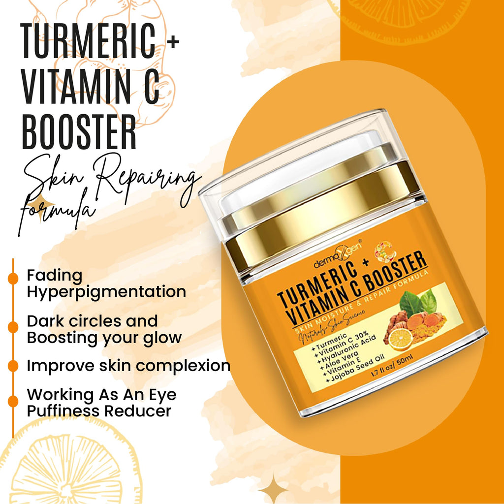Dermaxgen Turmeric Vitamin C Cream – Glow Boost, Anti-Aging & Hydration for All Skin Types (1.7 oz)