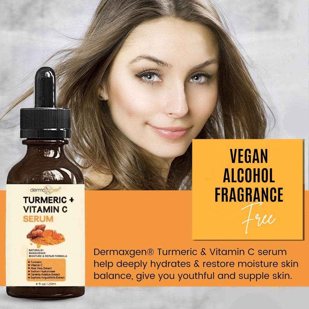 DERMAXGEN Turmeric Serum + Vitamin C — Glow-Boosting Organic Moisturizer (4 oz)