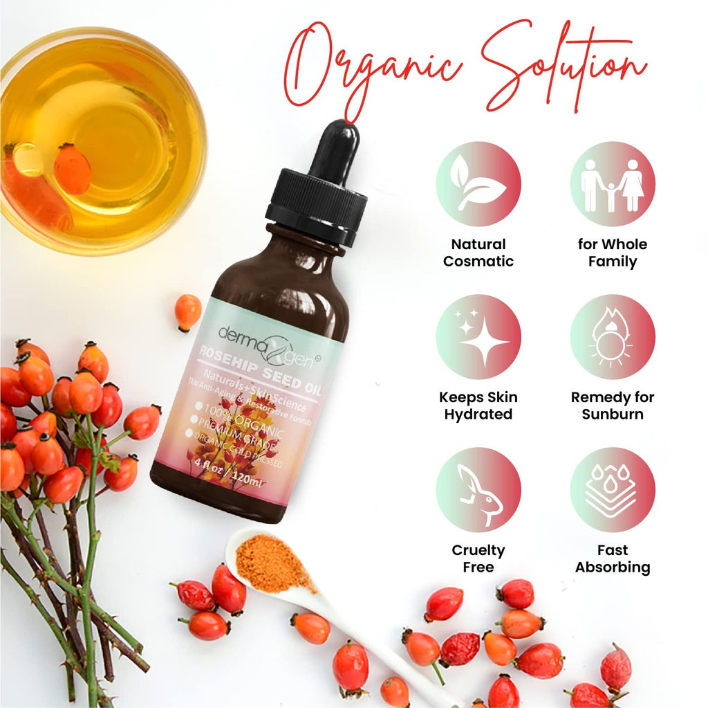 DERMAXGEN Rosehip Seed Oil 4 Fl Oz – Organic Cold-Pressed Anti-Aging Moisturizer