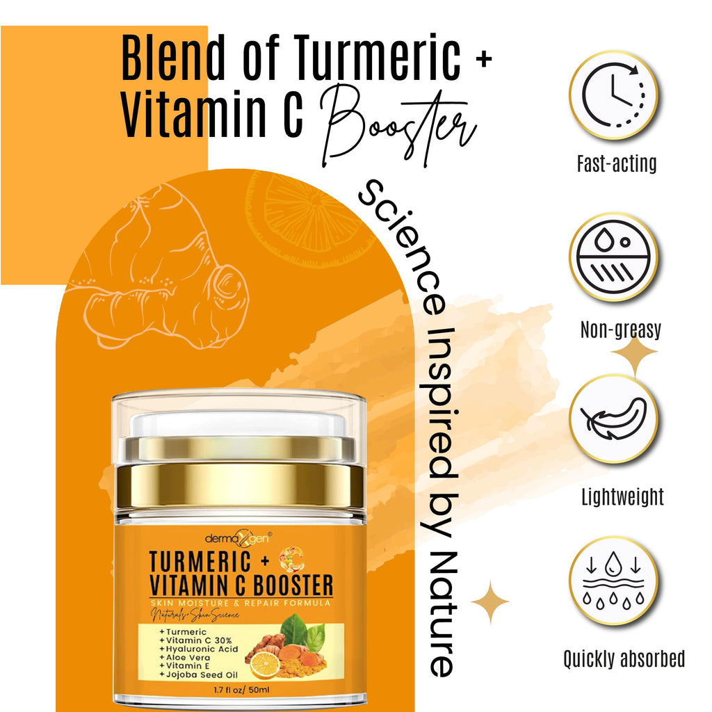 Dermaxgen Turmeric Vitamin C Cream – Glow Boost, Anti-Aging & Hydration for All Skin Types (1.7 oz)