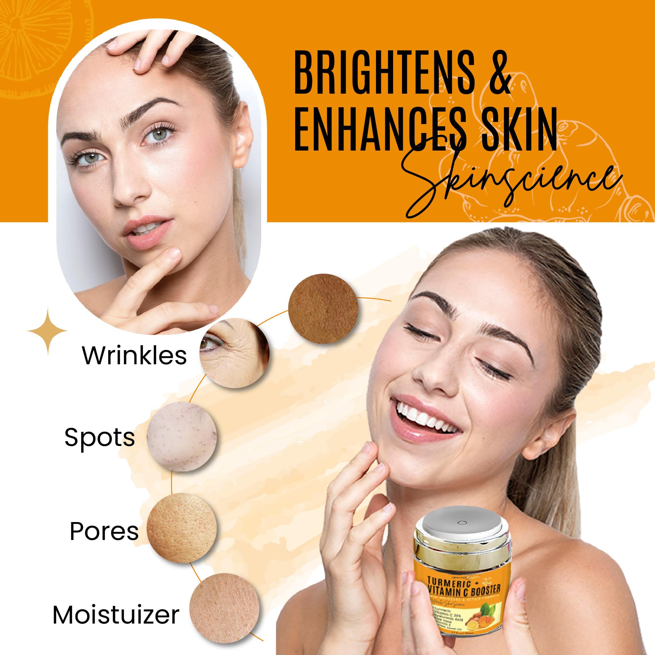 Dermaxgen Turmeric Vitamin C Cream – Glow Boost, Anti-Aging & Hydration for All Skin Types (1.7 oz)